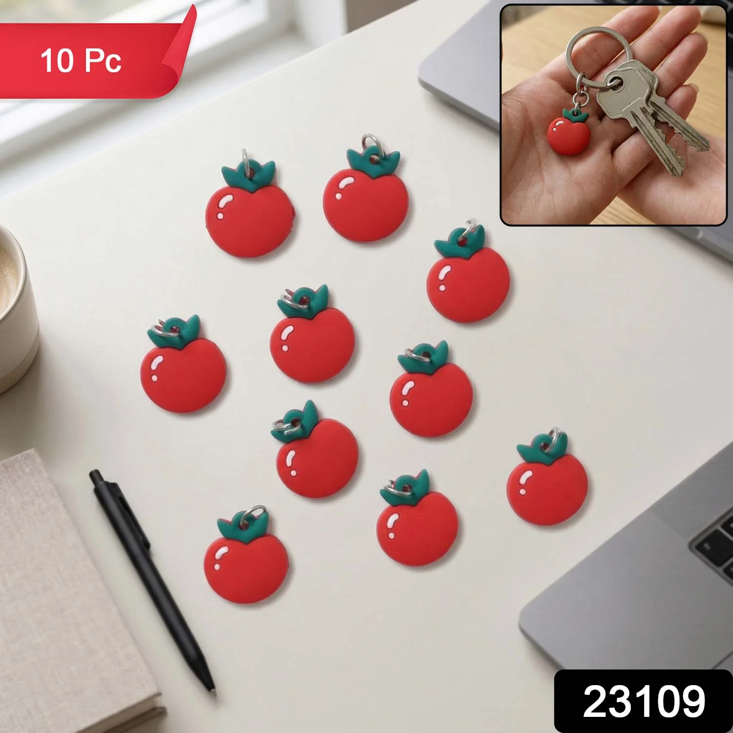 Cute Red Apple Shape Bag Charm Keychain Set (10 Pc) - Image 2