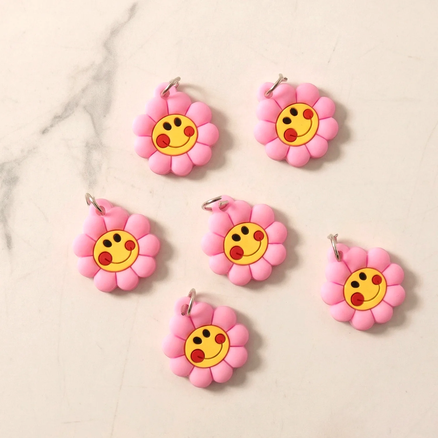 Cute Smiley Flower Shape Bag Charm Keychain Set (10 Pc) - Image 6