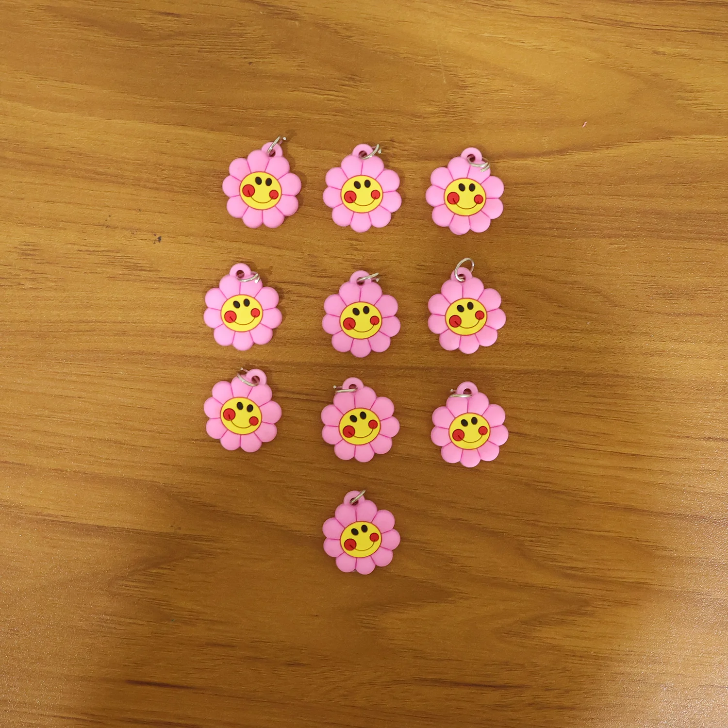 Cute Smiley Flower Shape Bag Charm Keychain Set (10 Pc) - Image 7
