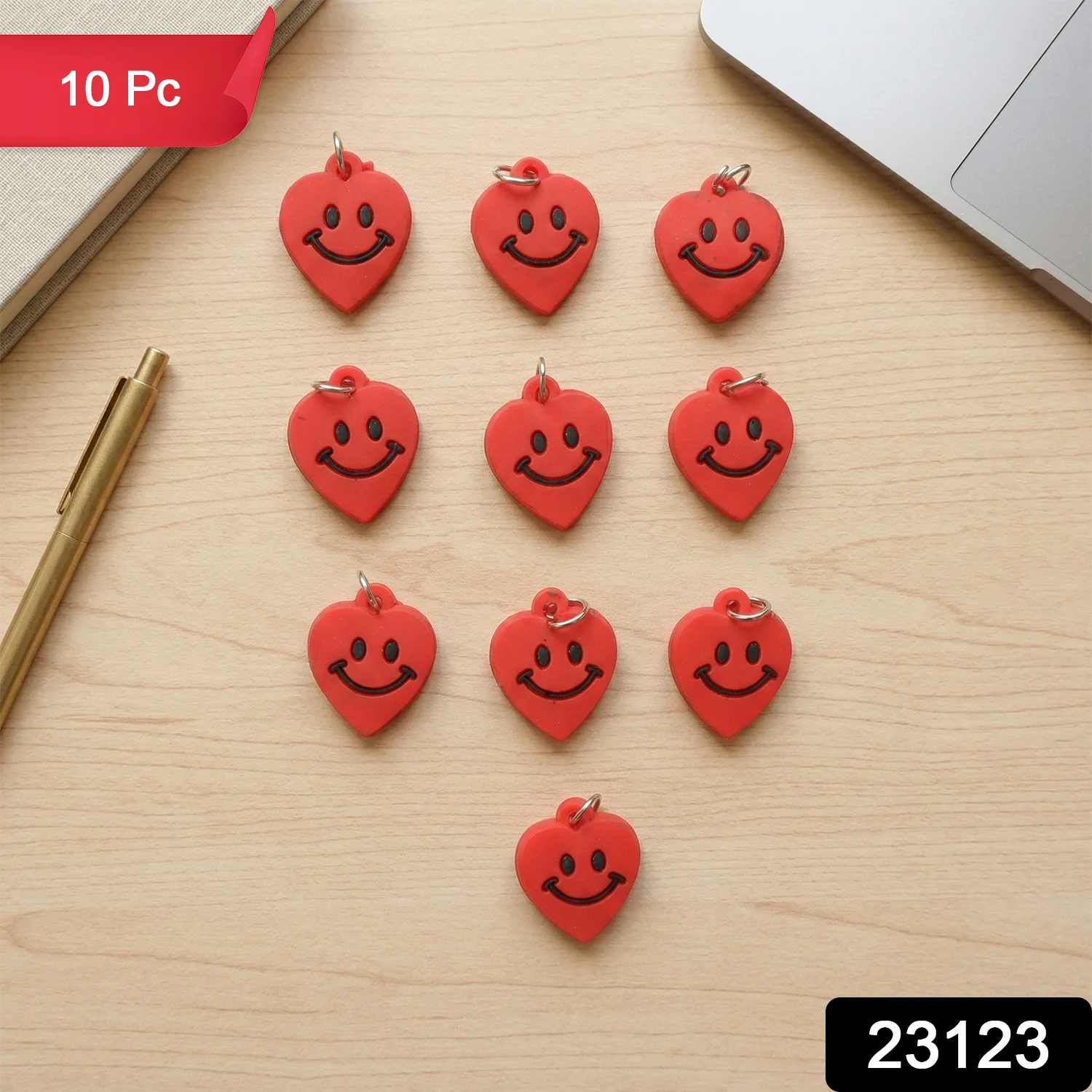Cute Smiley Heart Shape Bag Charm Keychain Set (10 Pc) - Image 2