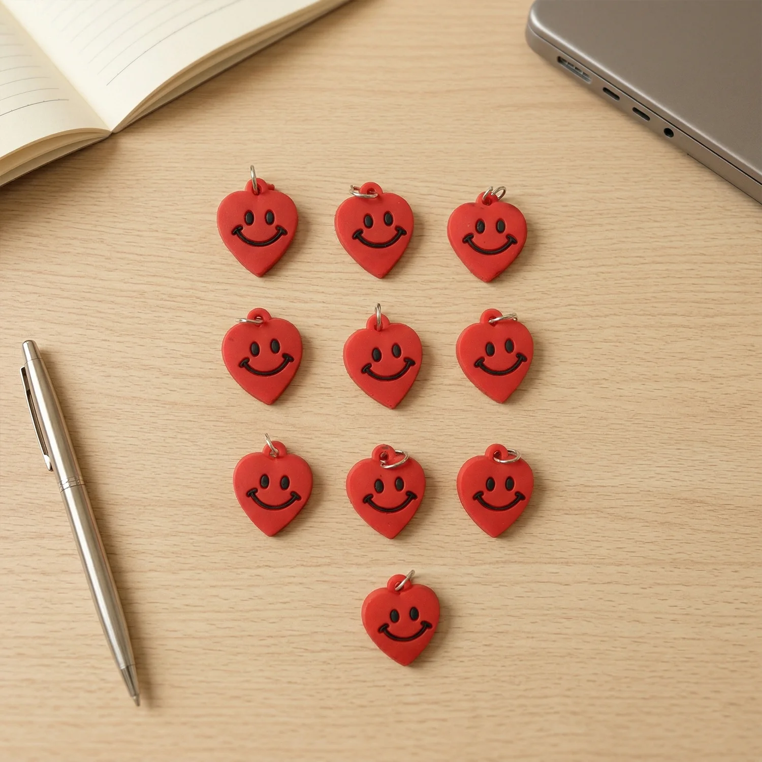 Cute Smiley Heart Shape Bag Charm Keychain Set (10 Pc) - Image 5