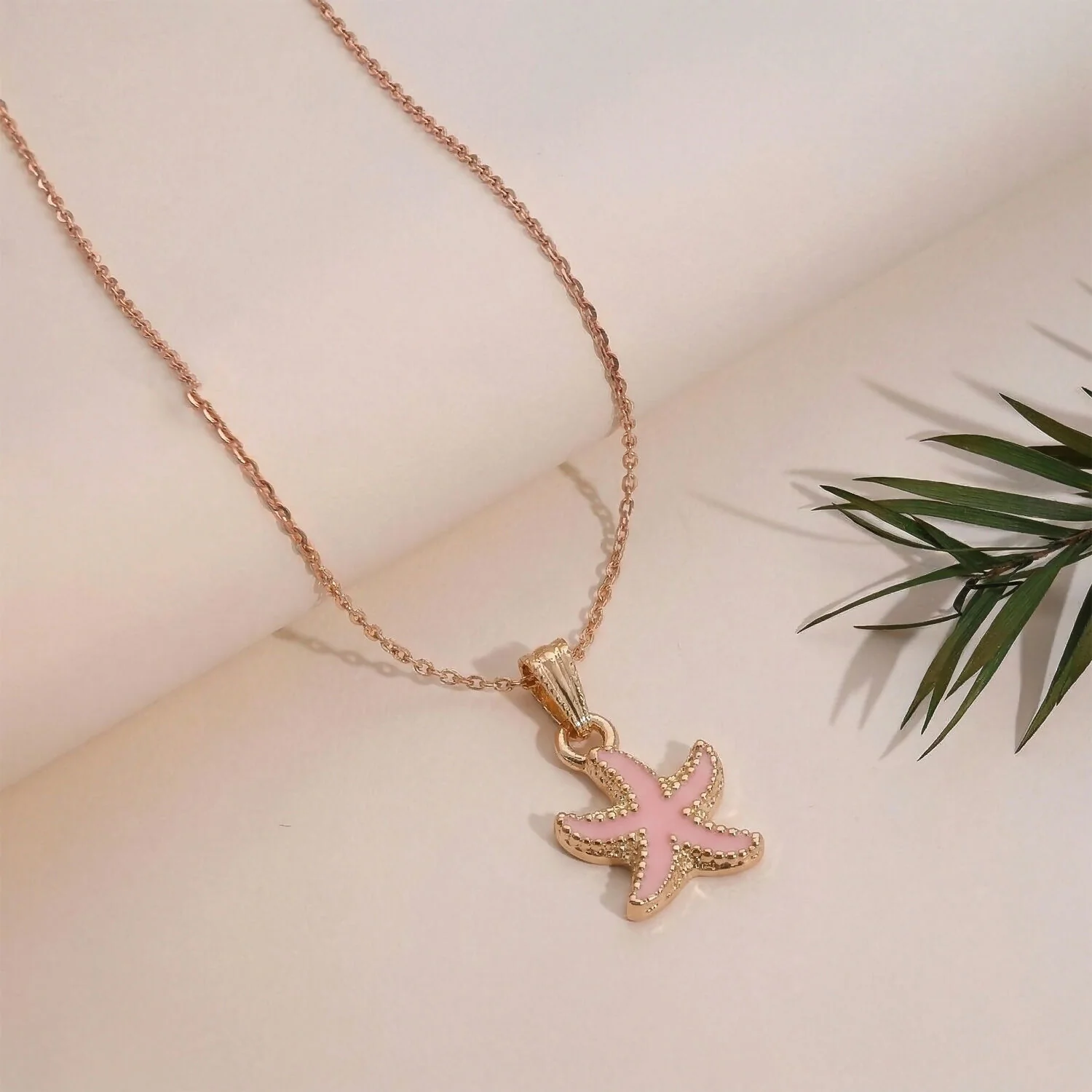 Cute Starfish Gold Pendant Necklace with Color Enamel - Image 4