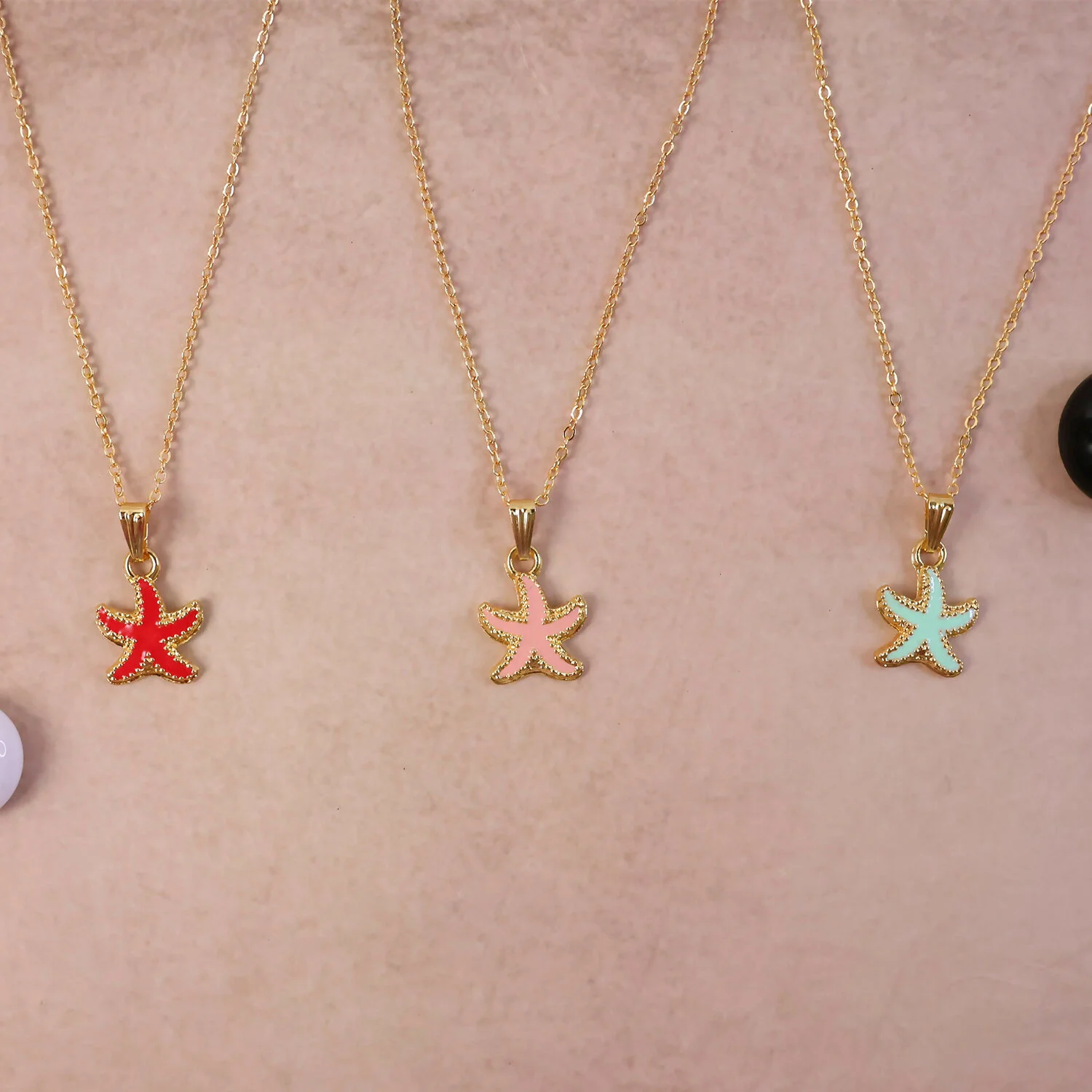 Cute Starfish Gold Pendant Necklace with Color Enamel - Image 5