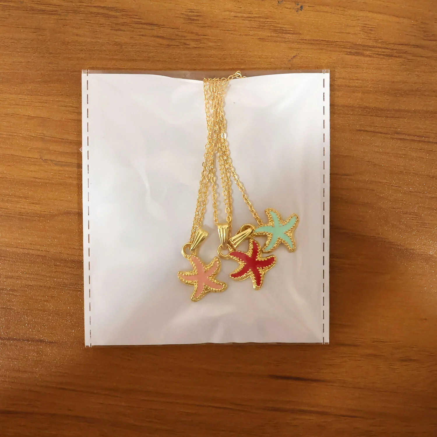 Cute Starfish Gold Pendant Necklace with Color Enamel - Image 7