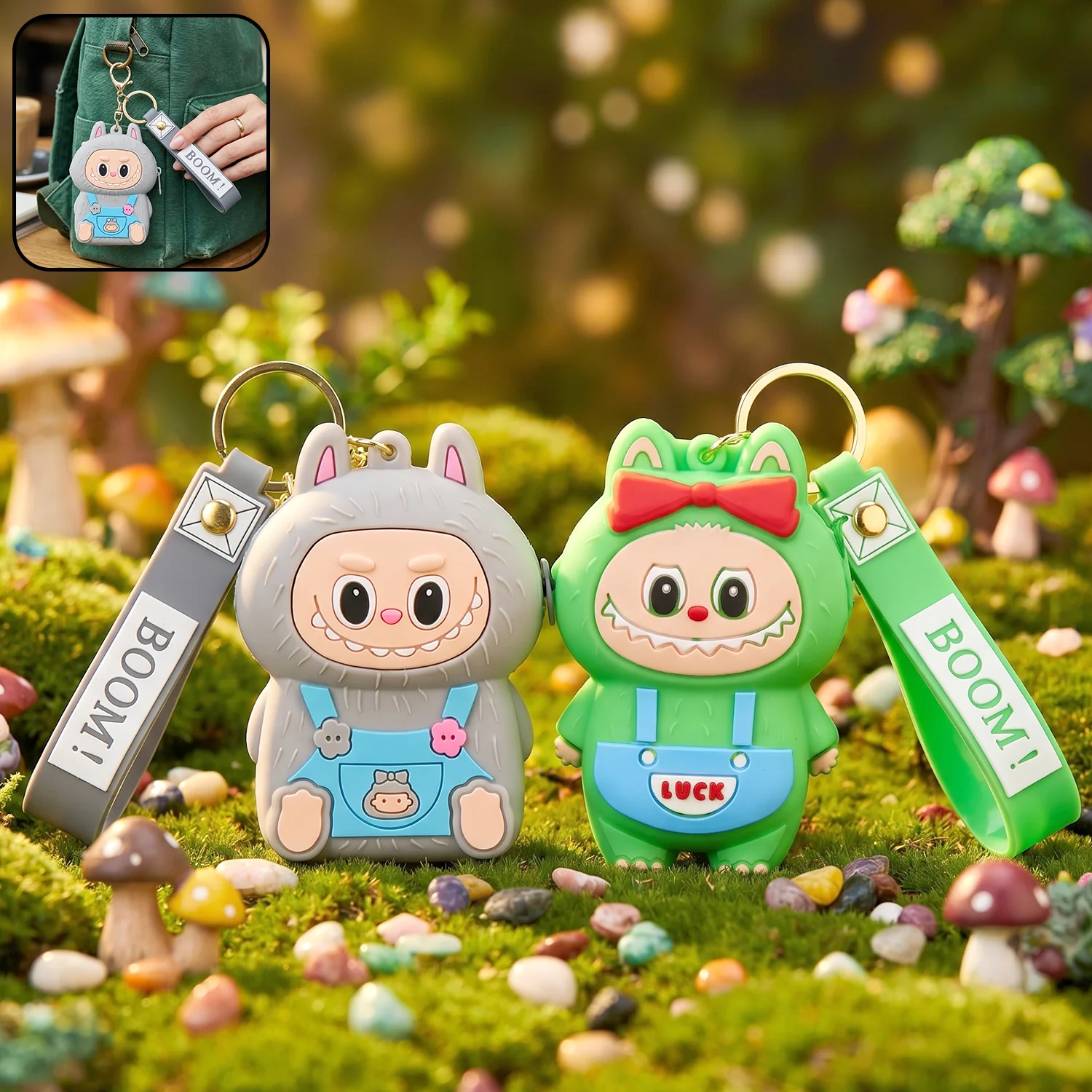 Cute Style Cartoon Silicone Mini Pouch Keychain with Strap (1 Pc) - Image 3