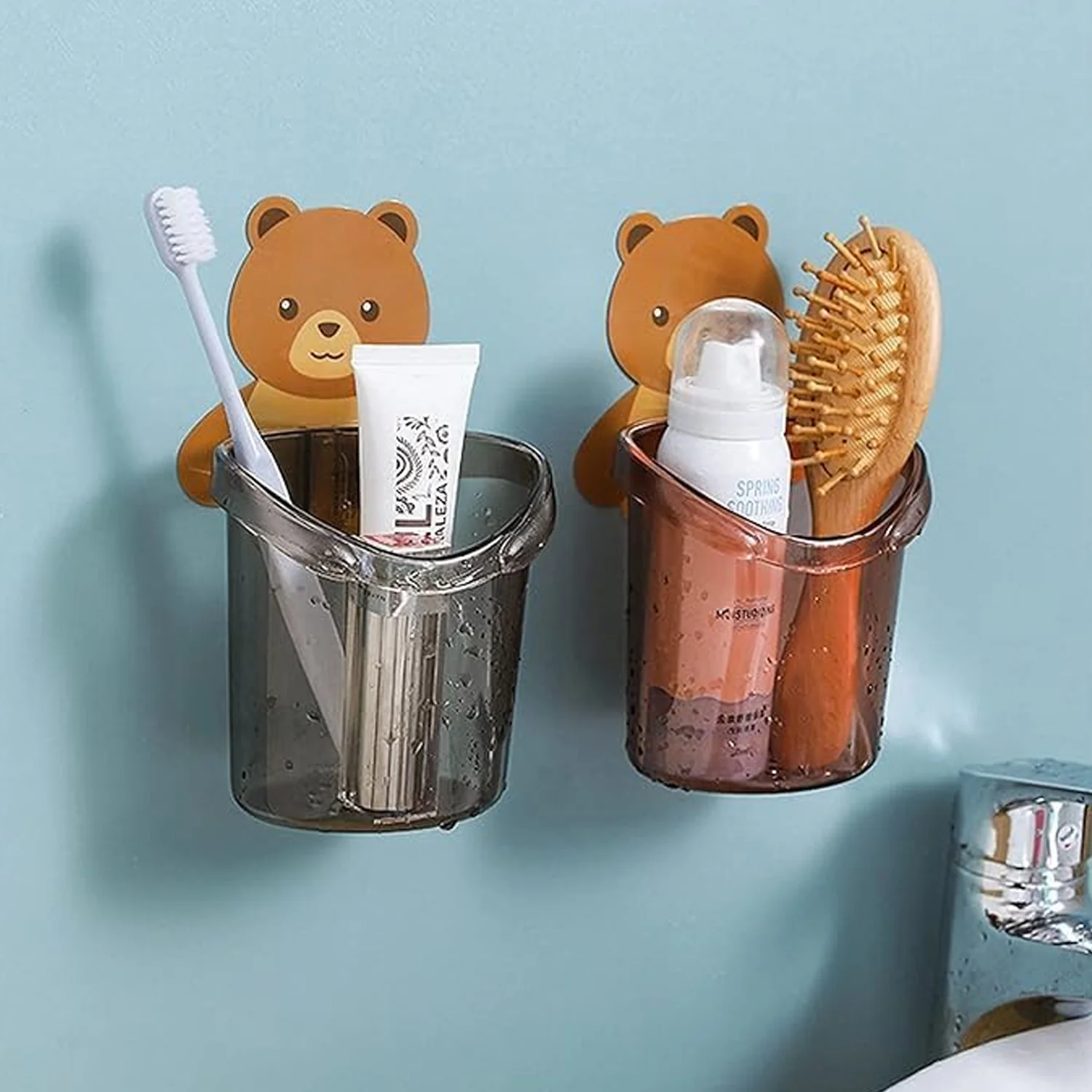 Cute Teddy Bear Toothbrush Holder for Kids (3 Pc Set) - Image 3