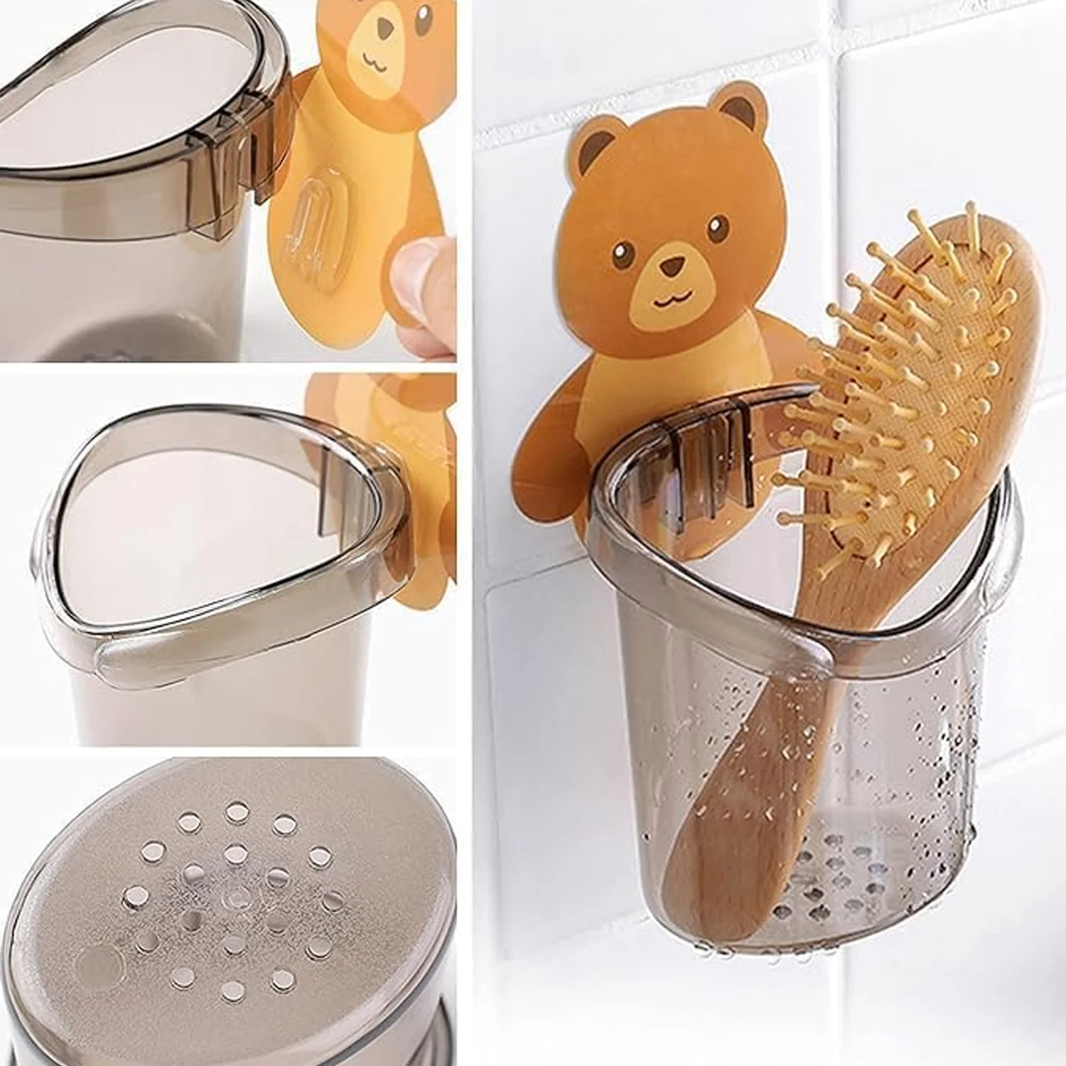 Cute Teddy Bear Toothbrush Holder for Kids (3 Pc Set) - Image 4