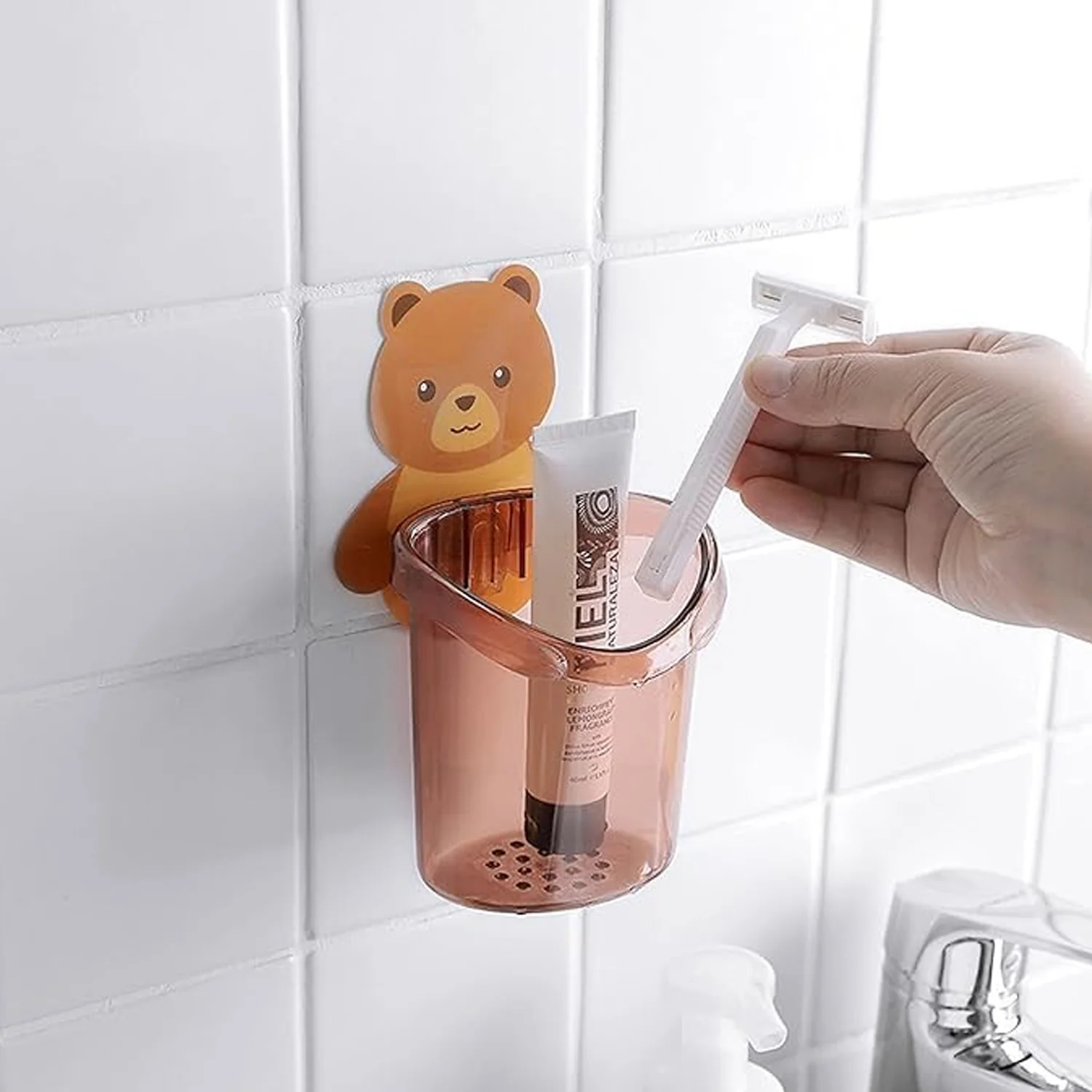 Cute Teddy Bear Toothbrush Holder for Kids (3 Pc Set) - Image 6