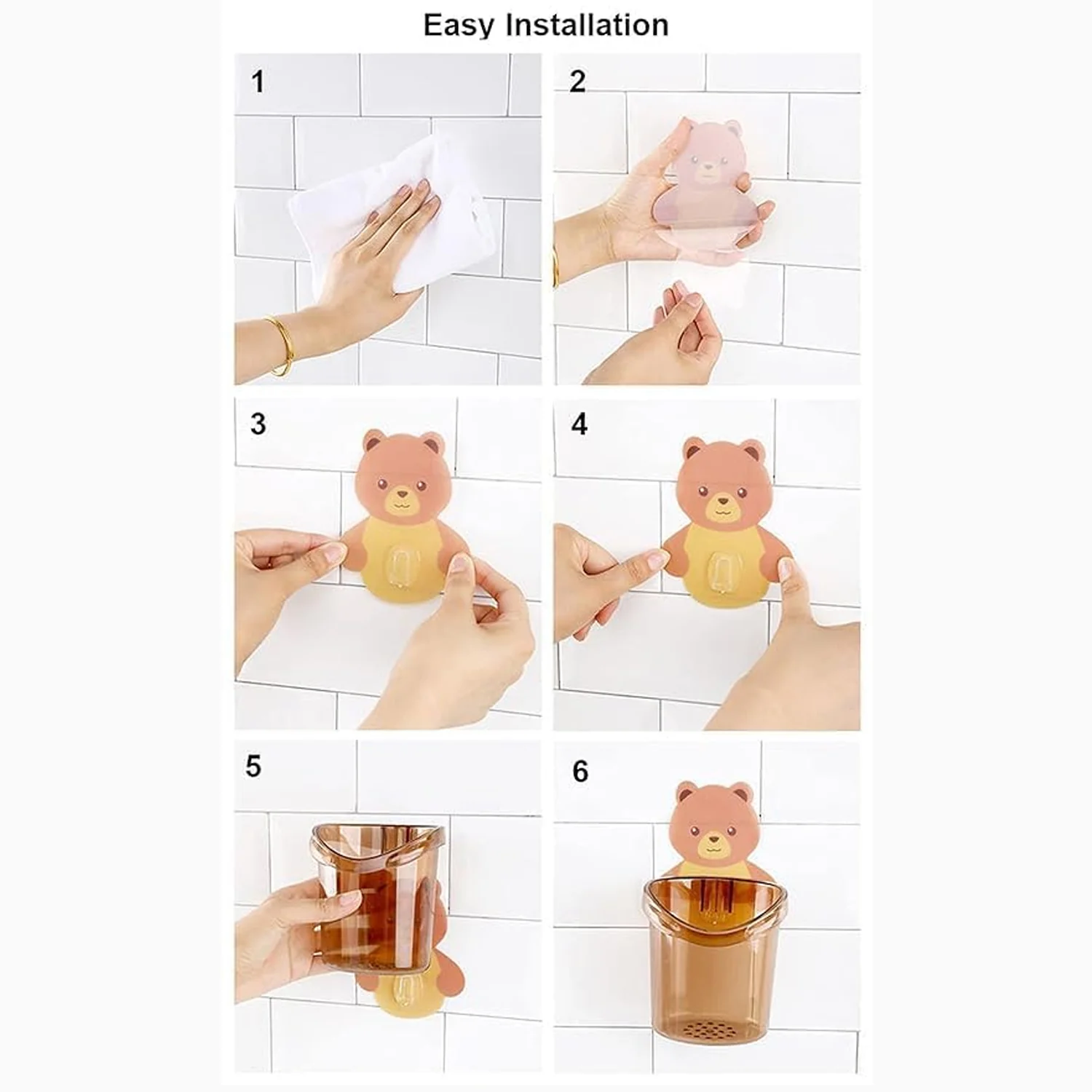 Cute Teddy Bear Toothbrush Holder for Kids (3 Pc Set) - Image 8