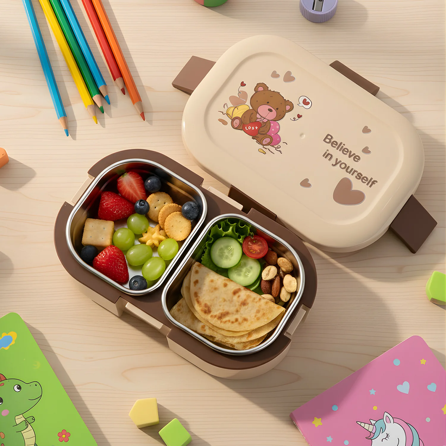Cute Teddy Printed Kids Lunch Box (500Ml / 1 Pc) - Image 8