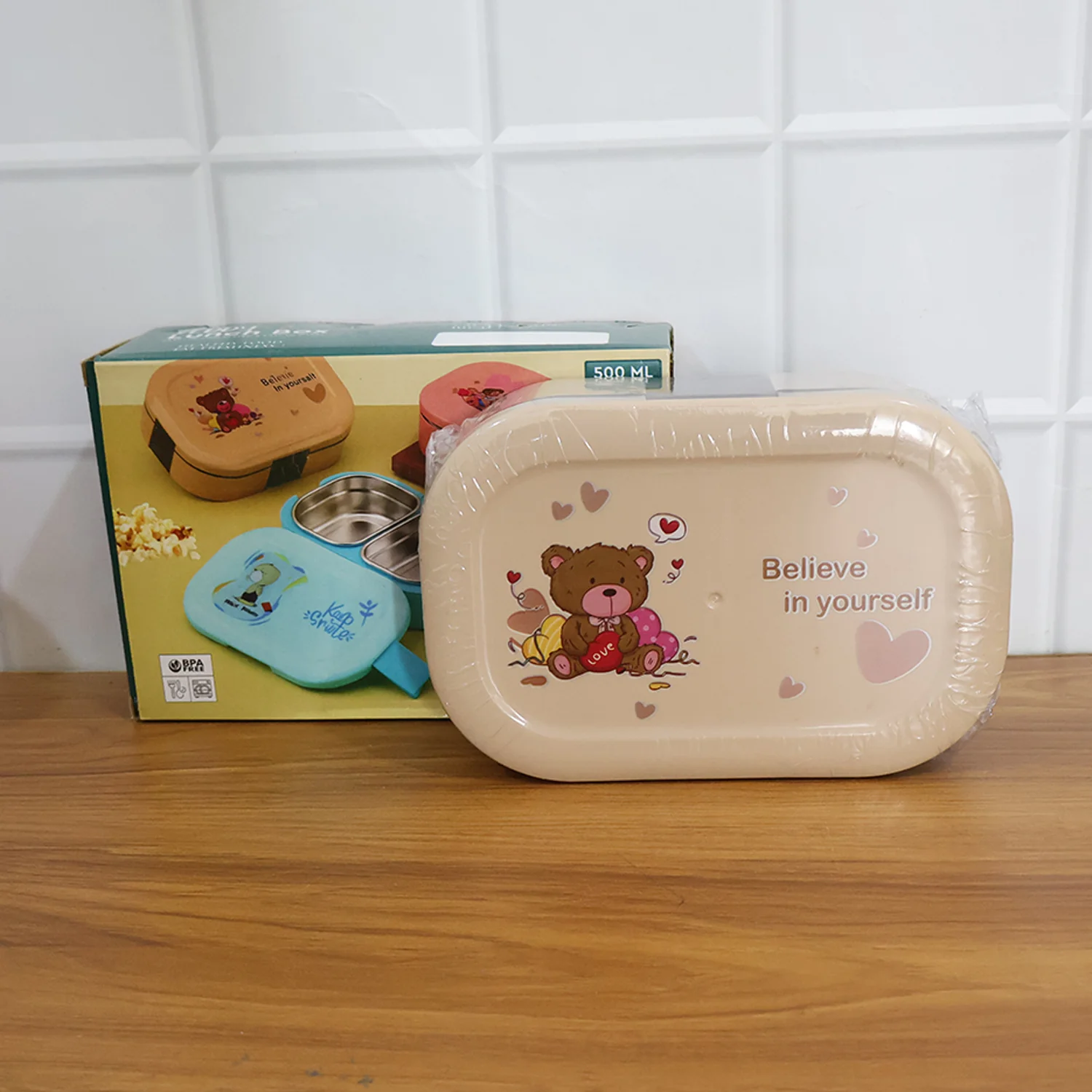 Cute Teddy Printed Kids Lunch Box (500Ml / 1 Pc) - Image 9