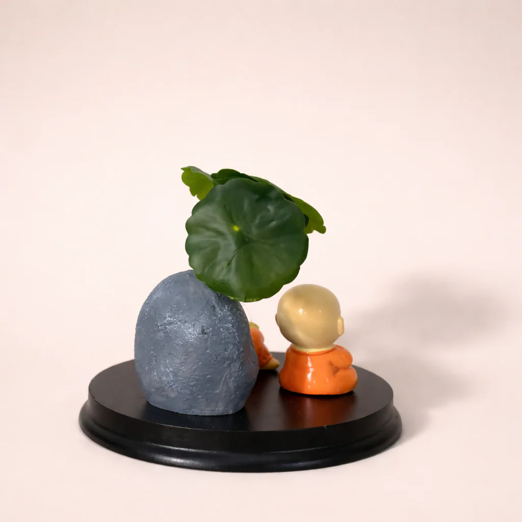 Cute Zen Monk Couple with Mini Planter Decorative Showpiece (ANY COLOR) - Image 5