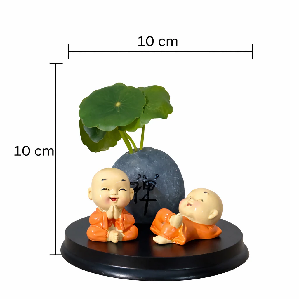 Cute Zen Monk Couple with Mini Planter Decorative Showpiece (ANY COLOR) - Image 8