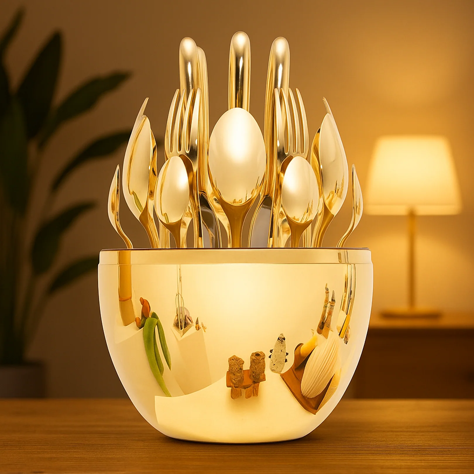 Premium Cutlery Set 24 Pcs with Oval Shaped Stand  (Golden / 24 pcs set) - Image 5