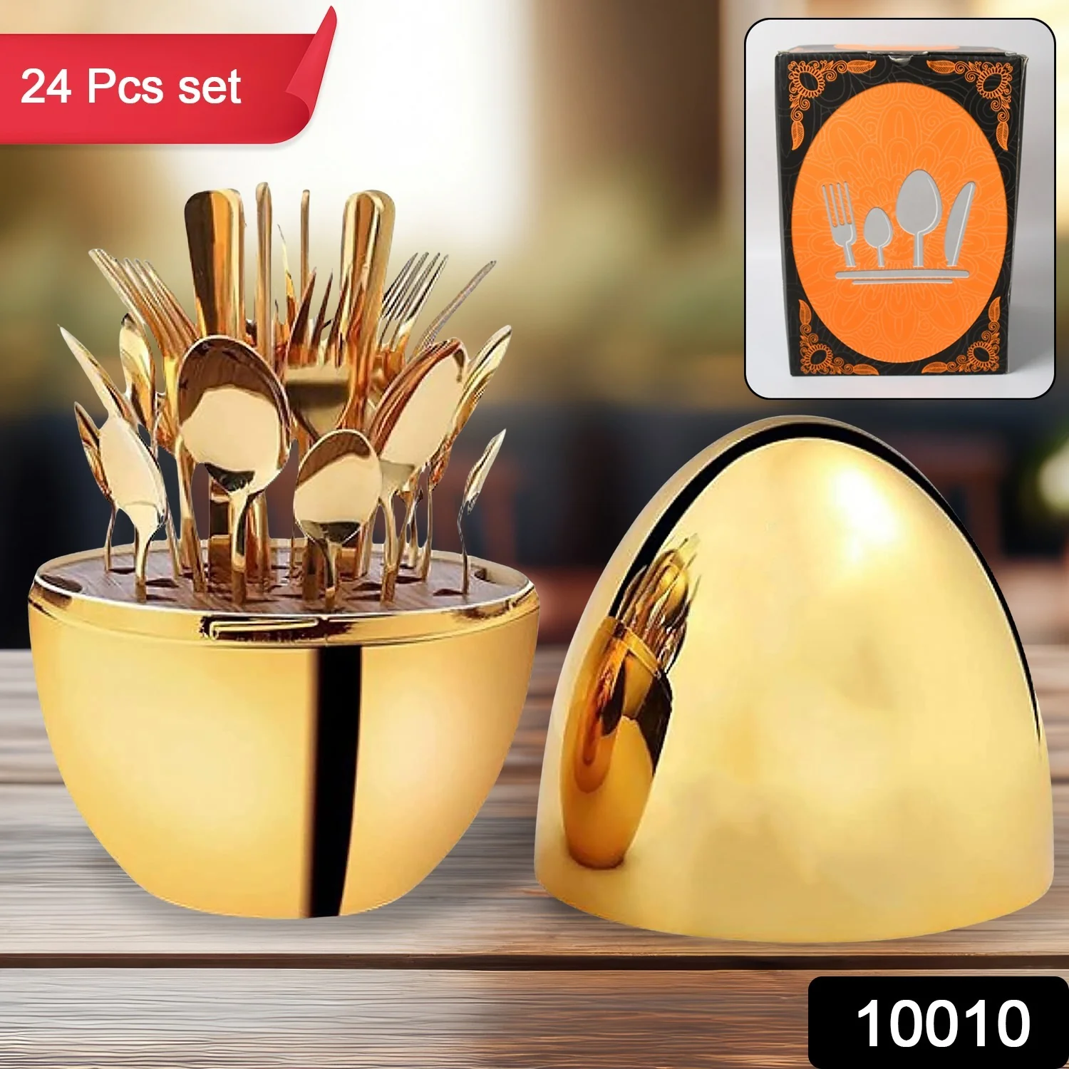 Premium Cutlery Set 24 Pcs with Oval Shaped Stand  (Golden / 24 pcs set) - Image 6