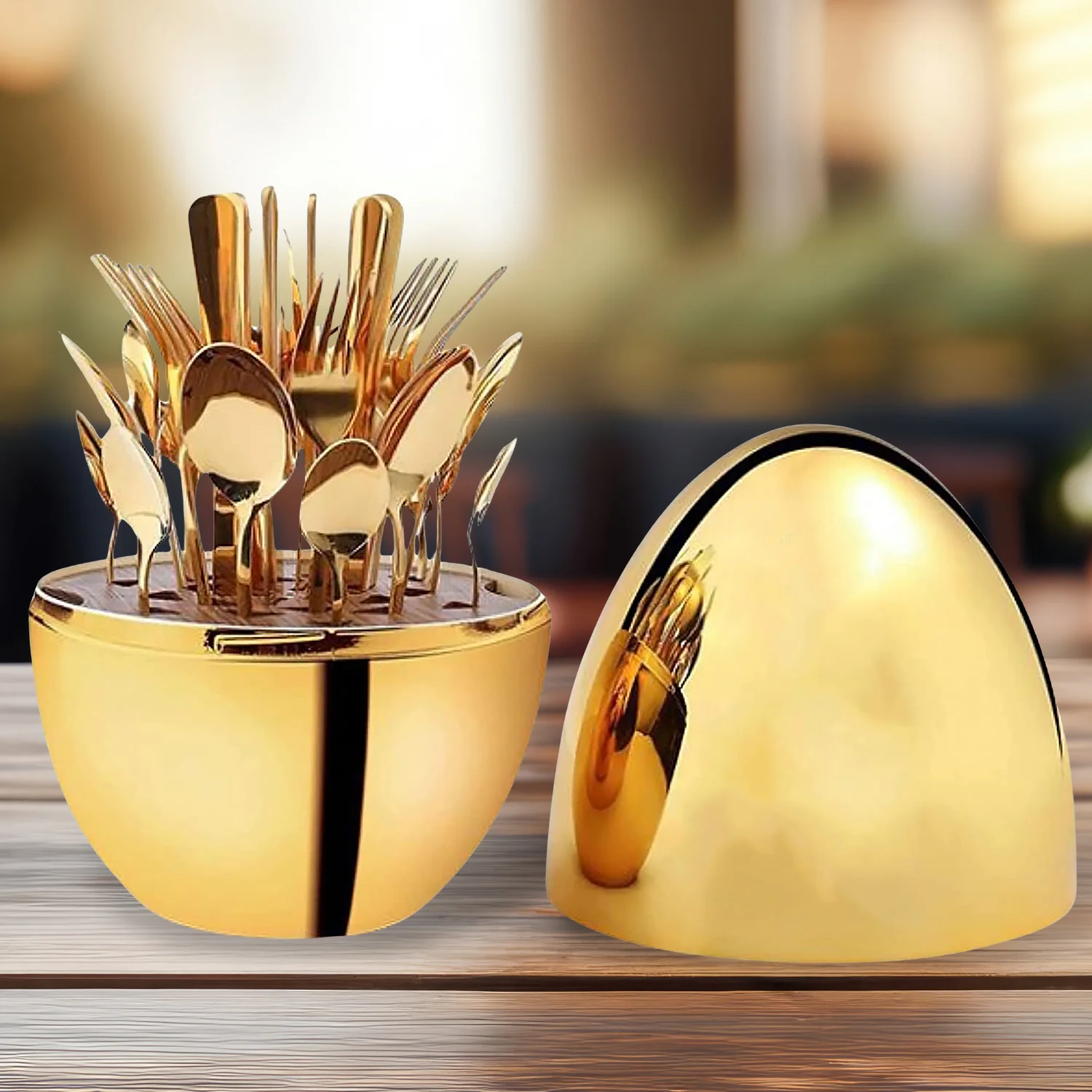 Premium Cutlery Set 24 Pcs with Oval Shaped Stand  (Golden / 24 pcs set) - Image 7