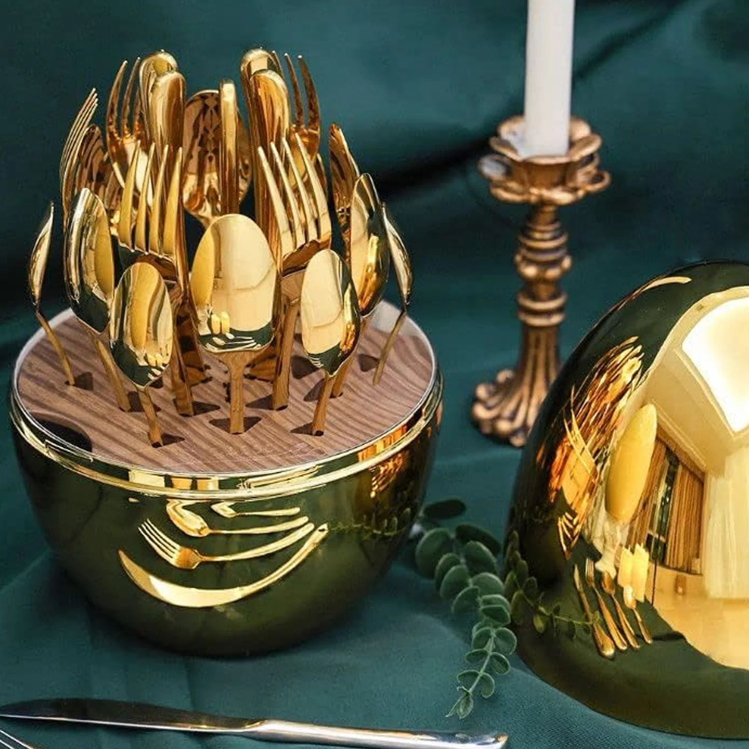 Premium Cutlery Set 24 Pcs with Oval Shaped Stand  (Golden / 24 pcs set) - Image 8