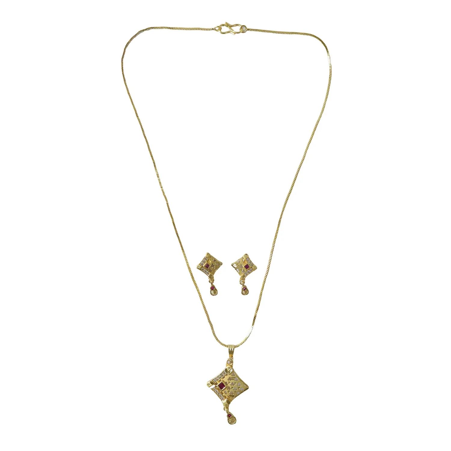 Cutwork Square Gold Pendant and Earring Set Elegant Traditional Jewelry Set - Image 8