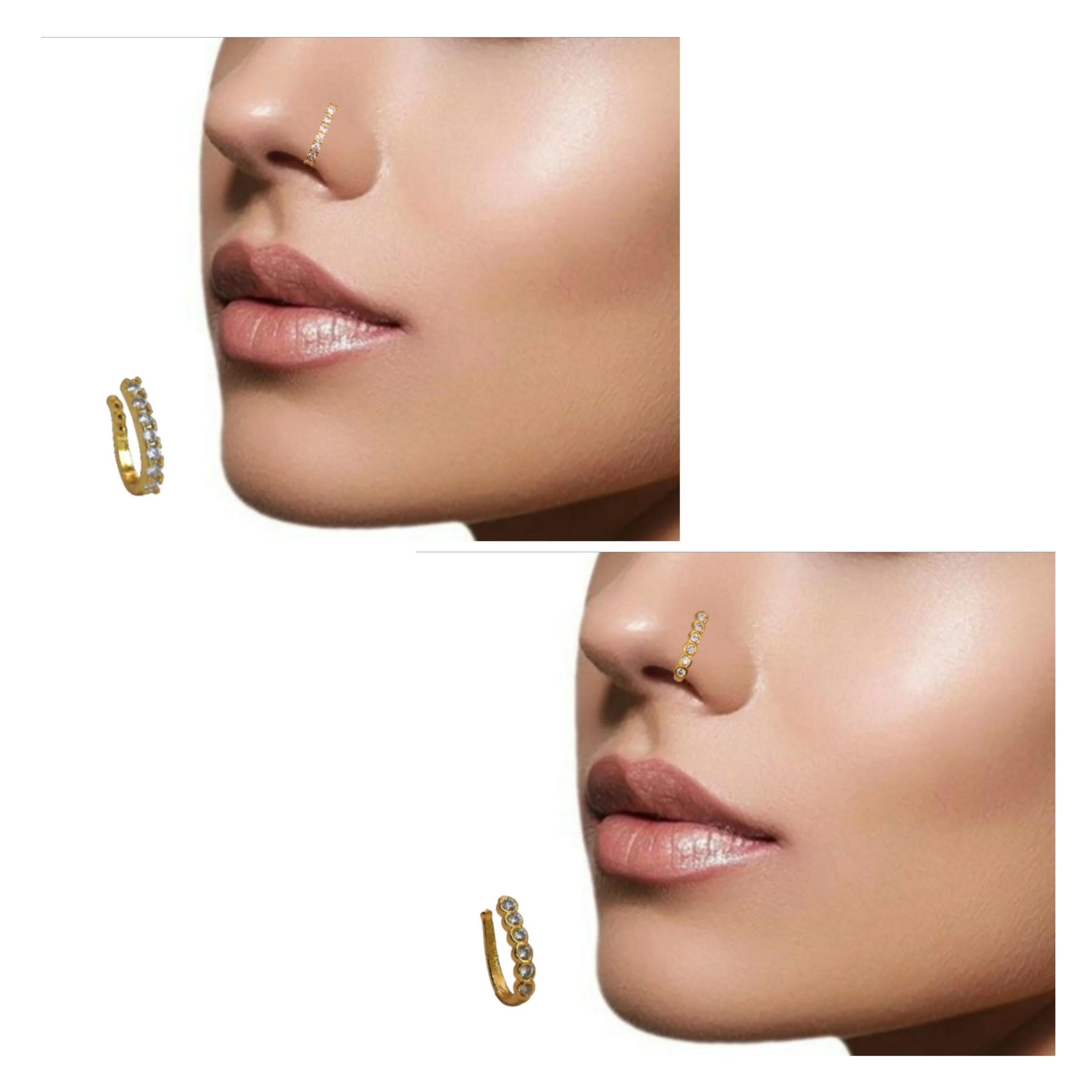 CZ Flower & Line Non-Piercing Nose Ring/Nath Combo Set Combo Pack of 3 - Image 3