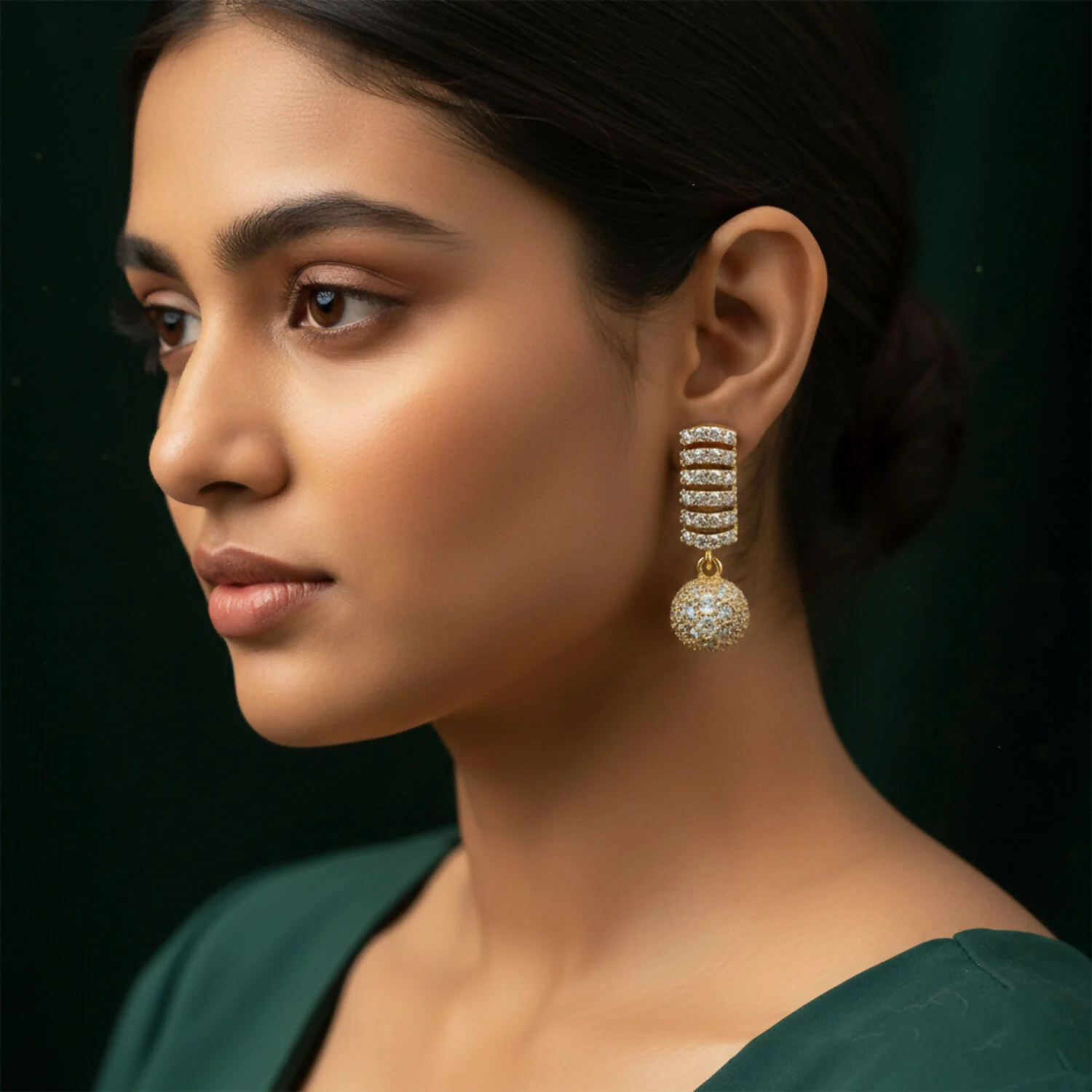 Elegant Gold Finish Stone Stud Drop Earrings for Women – Elegant Party & Festive Wear - Image 4