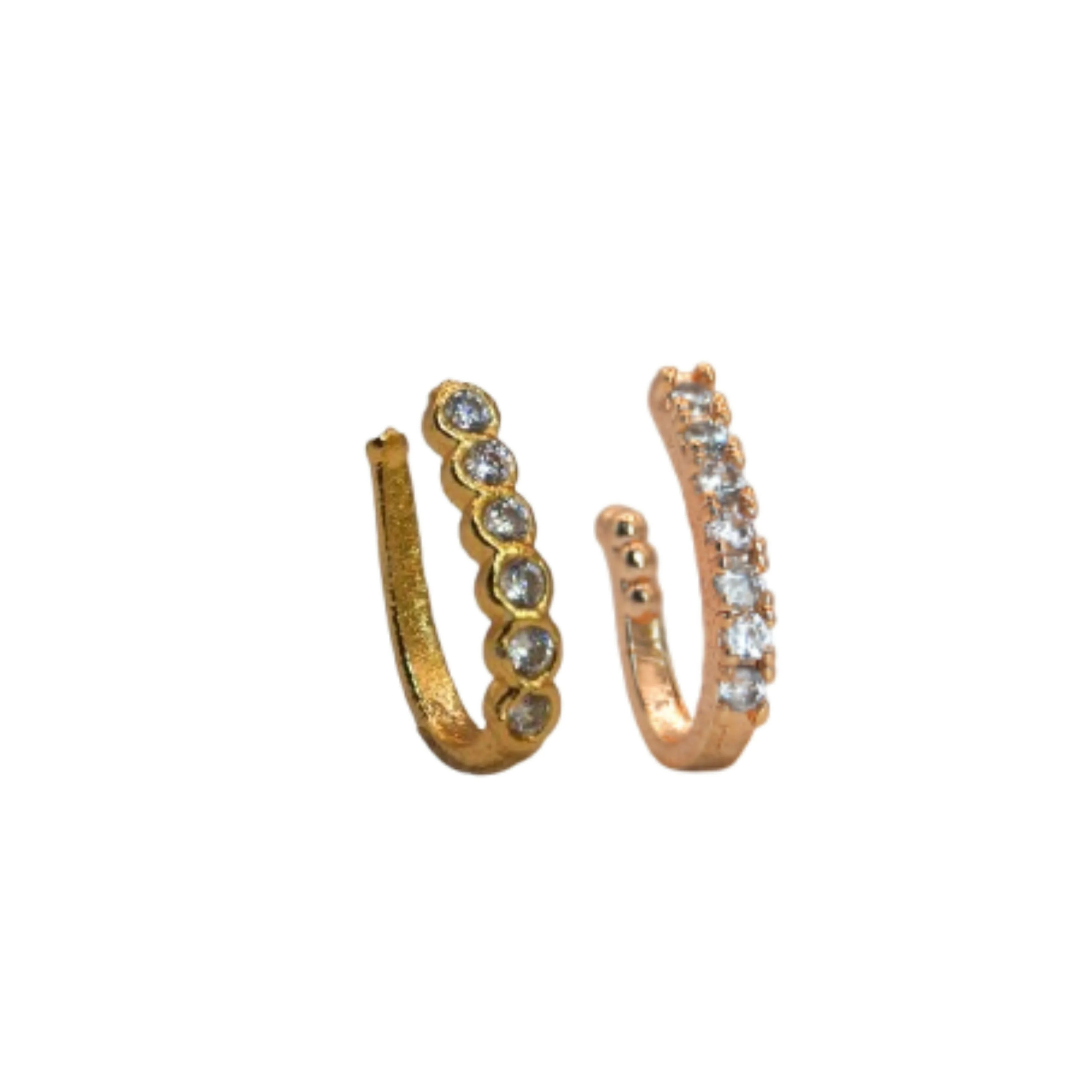 CZ Studded Gold & Rose Gold Non-Piercing Nose Cuff Combo Pack of Combo Pack of 2 - Image 2