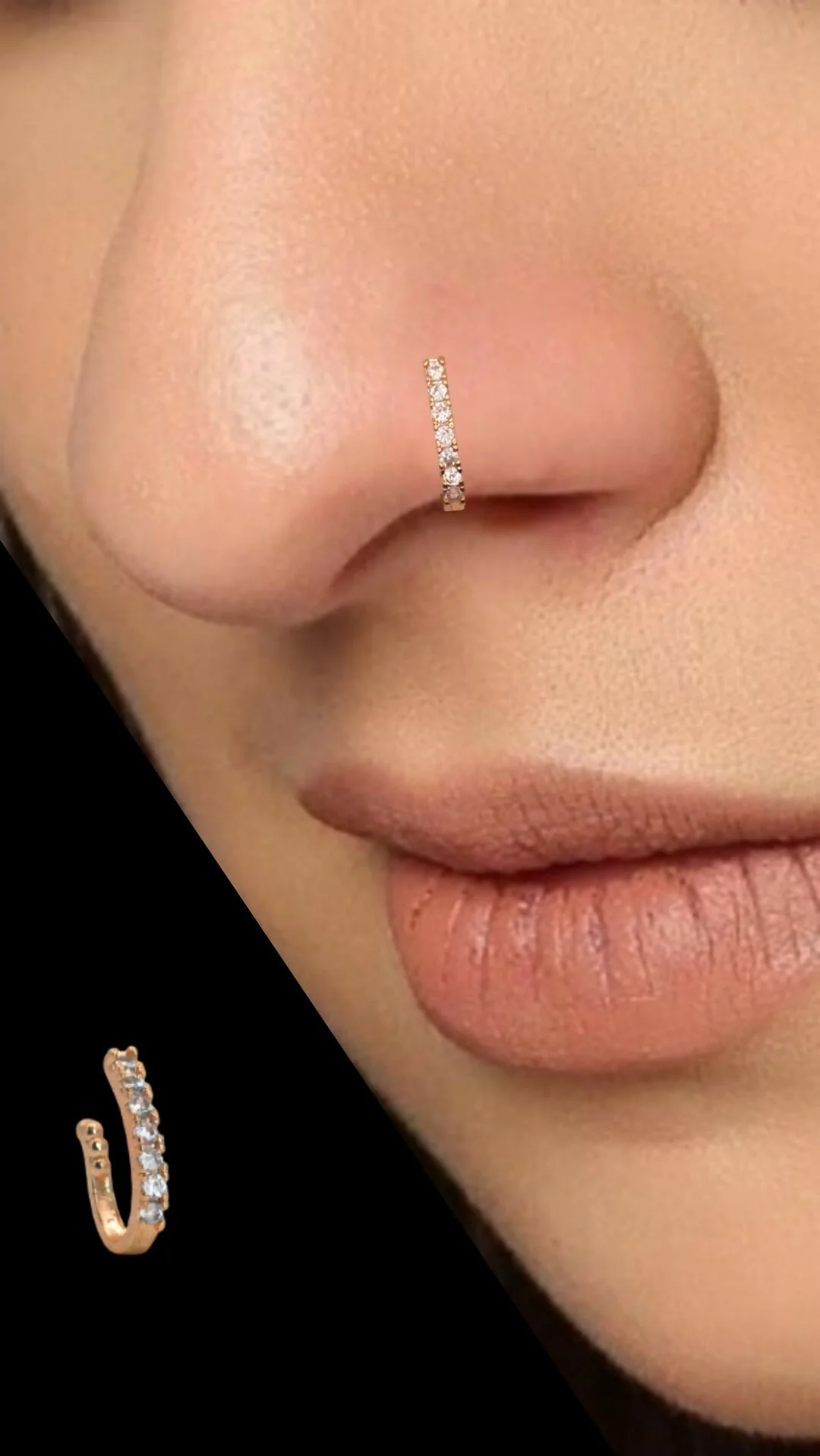 CZ Studded Gold & Rose Gold Non-Piercing Nose Cuff Combo Pack of Combo Pack of 2 - Image 3