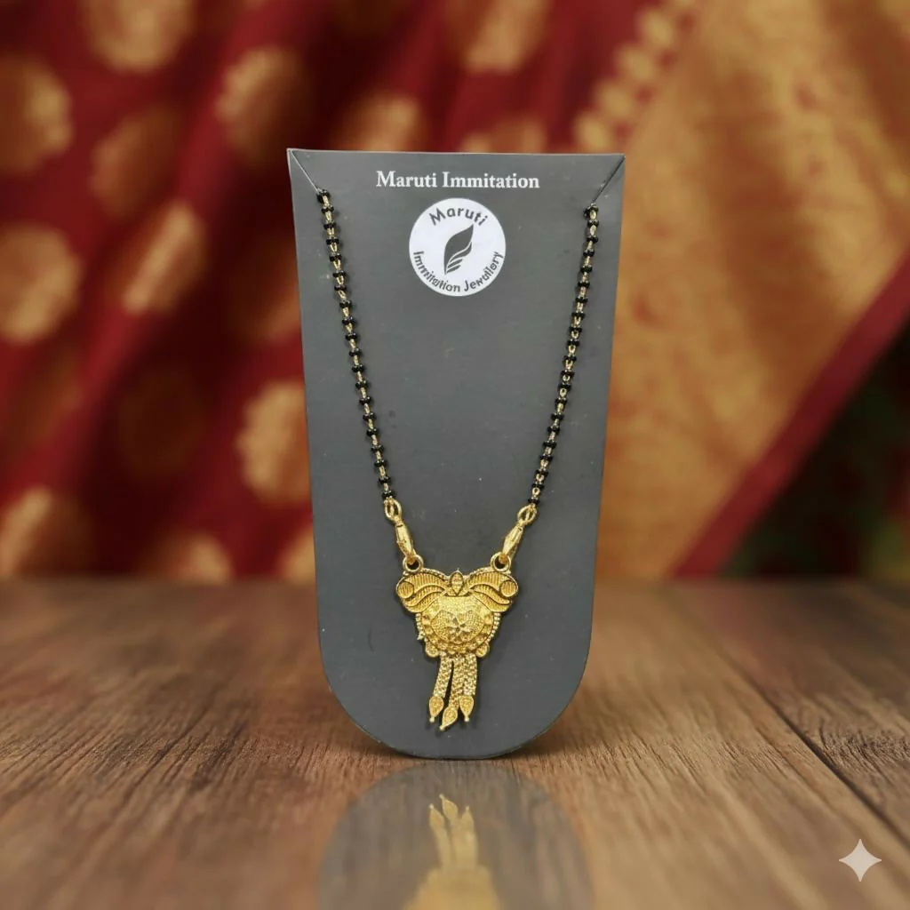 Elegant Gold-Tone Mangalsutra with Intricate Leaf & Dangler Pendant - Image 2
