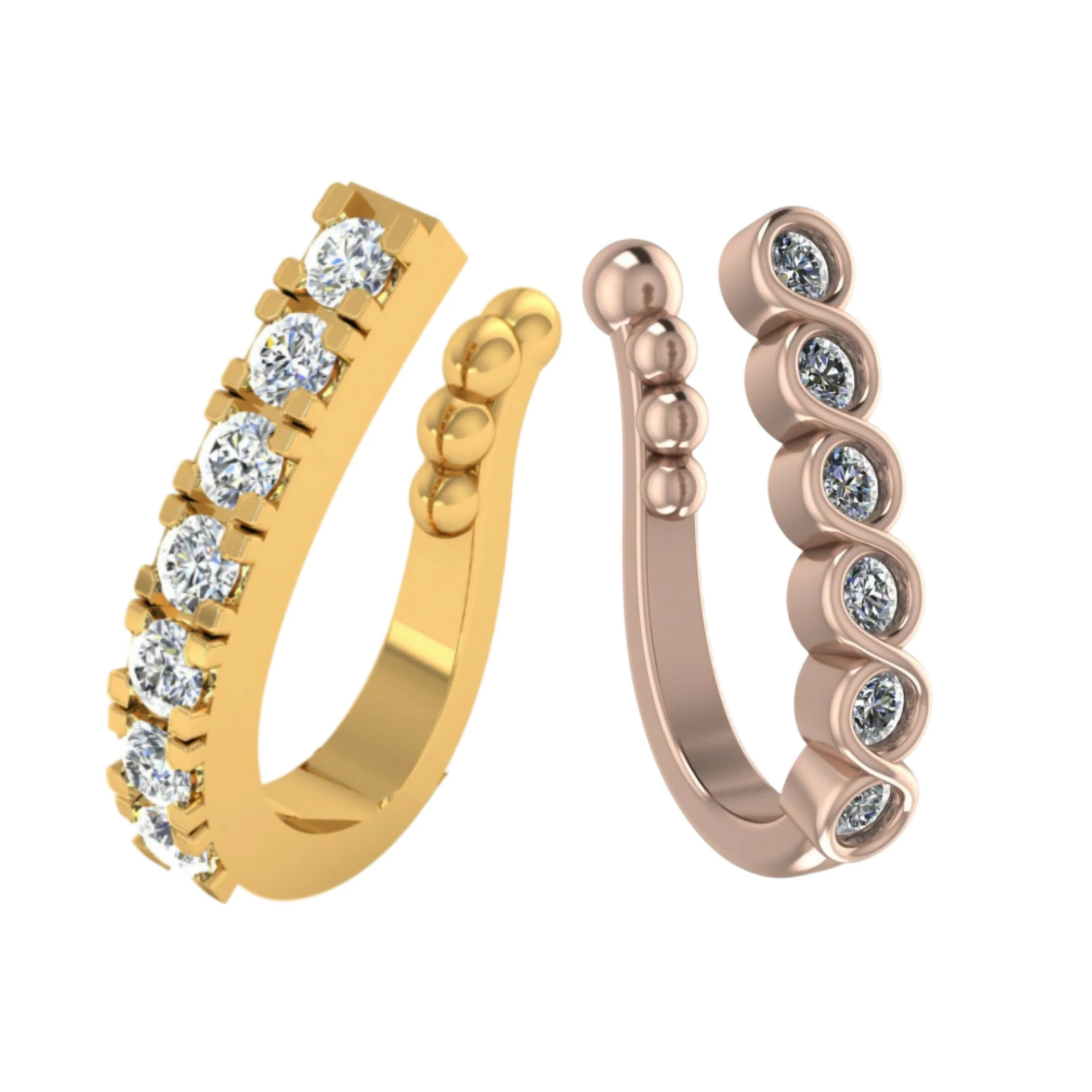 CZ Studded Nose Cuff | Non-Piercing Nath Pin | Gold/Rose Gold Combo Pack of 2 - Image 2