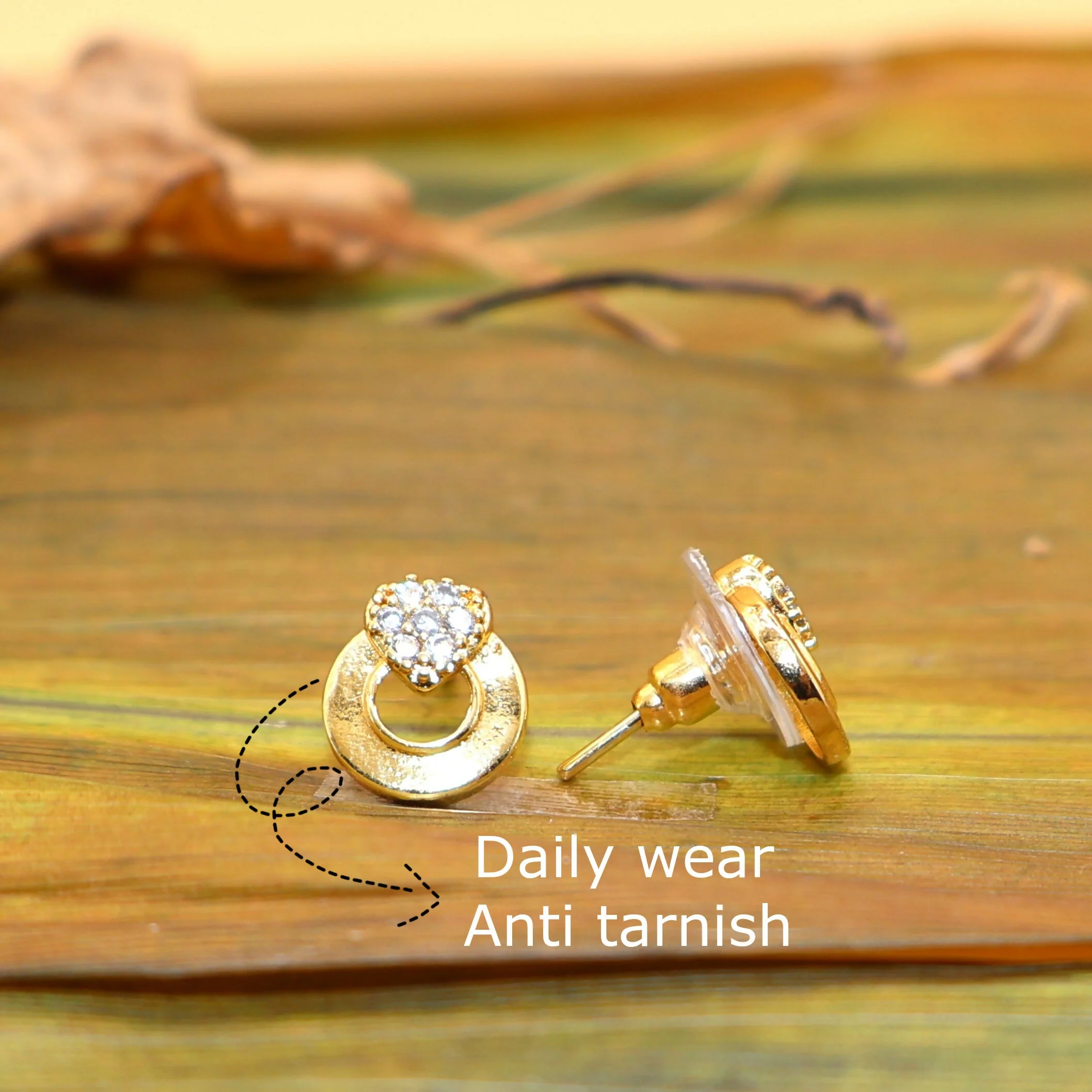 Dainty Diamond & Gold Circle Stud Earrings for Women 7 Girls - Image 3