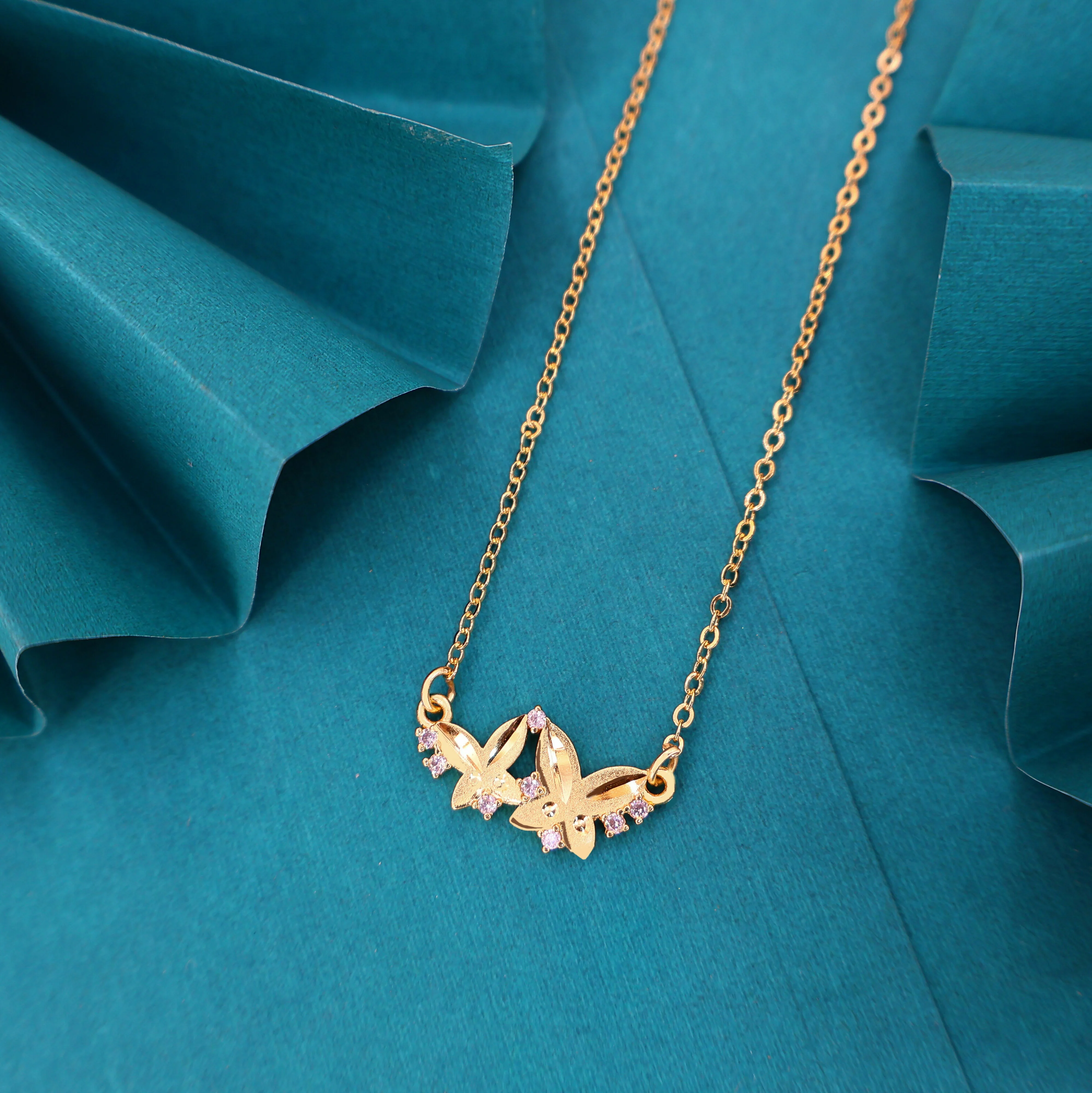 Dainty Double Butterfly AD Gold-Plated Necklace For women and girls - Image 2