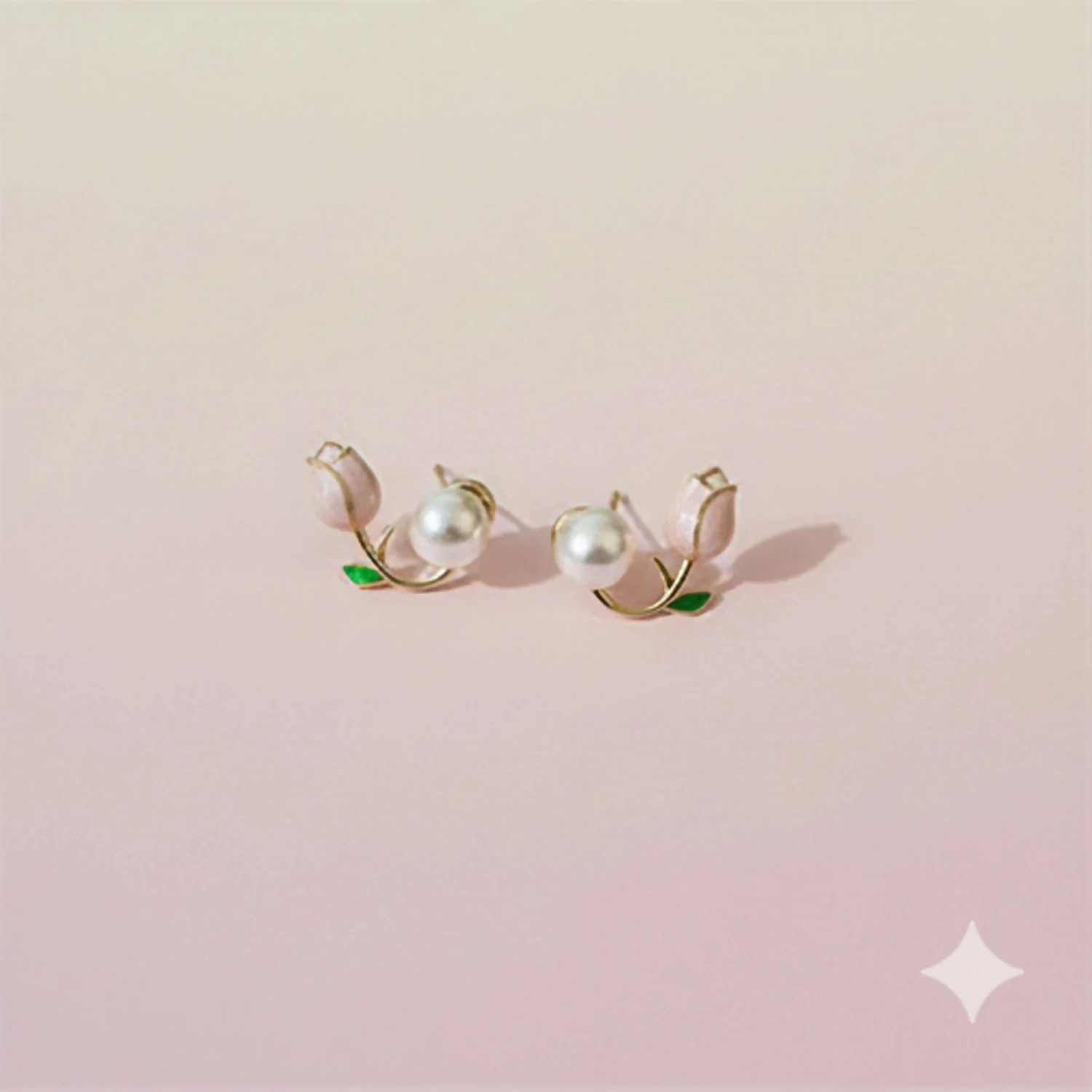 Dainty Enamel Tulip & Round Pearl Korean Style Earrings – Chic Nature-Inspired Jewelry - Image 5