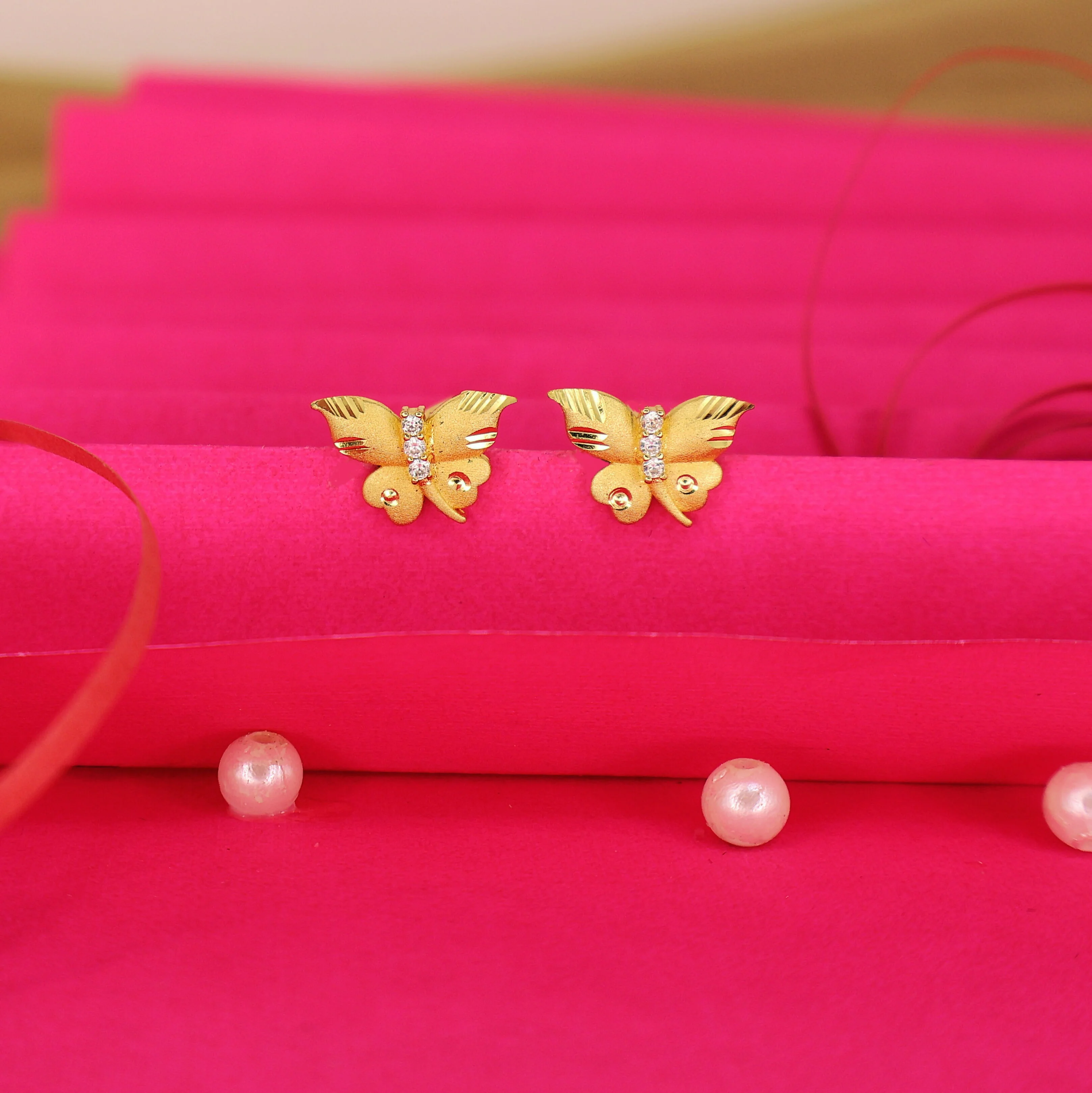 Dainty Gold Butterfly Stud Earrings with AD for women and girls - Image 2