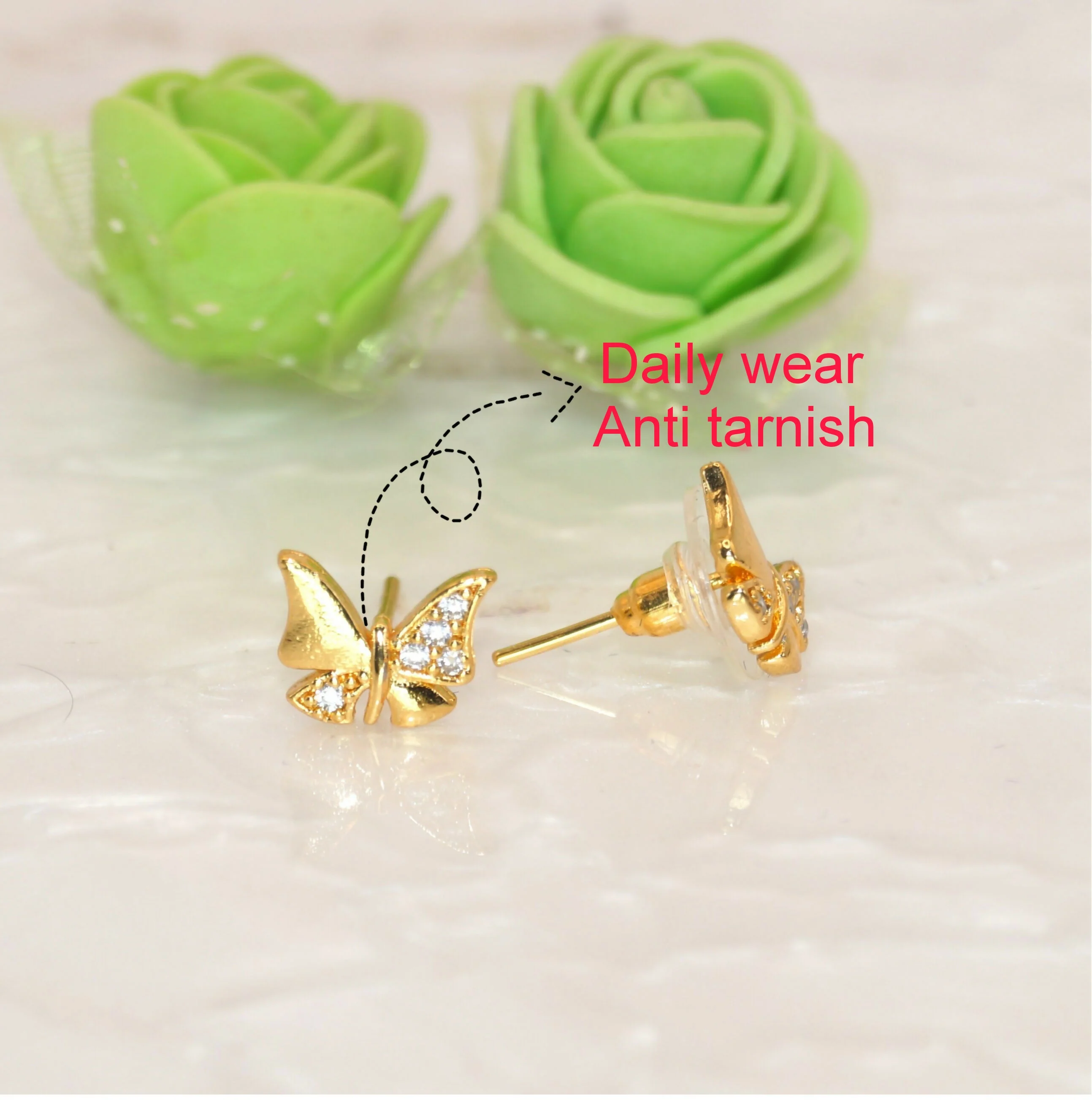 Dainty Gold Butterfly Stud Earrings with AD for women & girls - Image 2