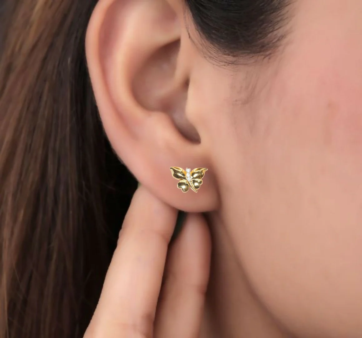 Dainty Gold Butterfly Stud Earrings with AD for women & girls - Image 2