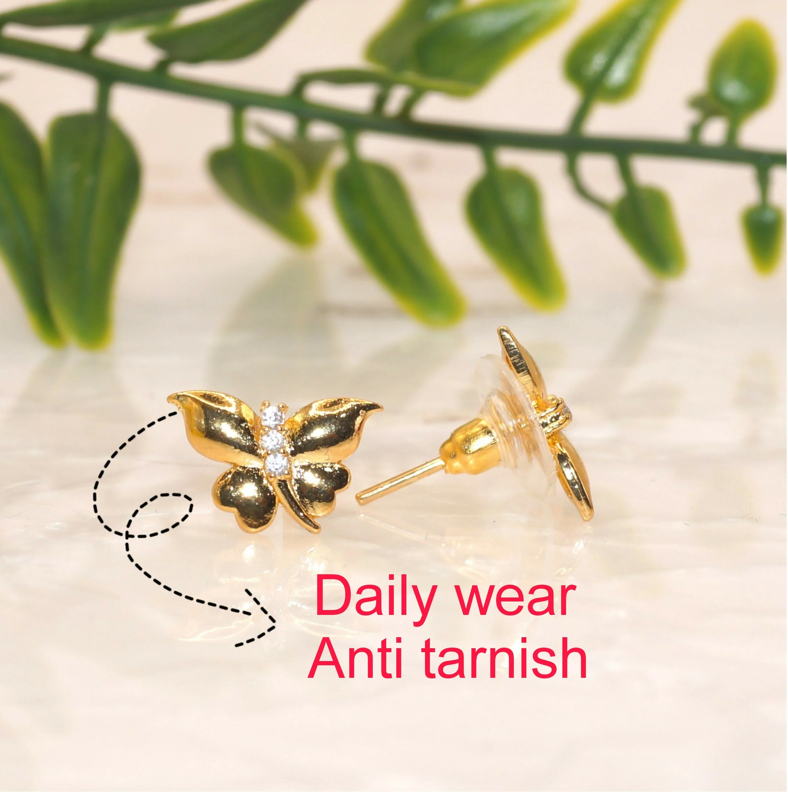 Dainty Gold Butterfly Stud Earrings with AD for women & girls - Image 3