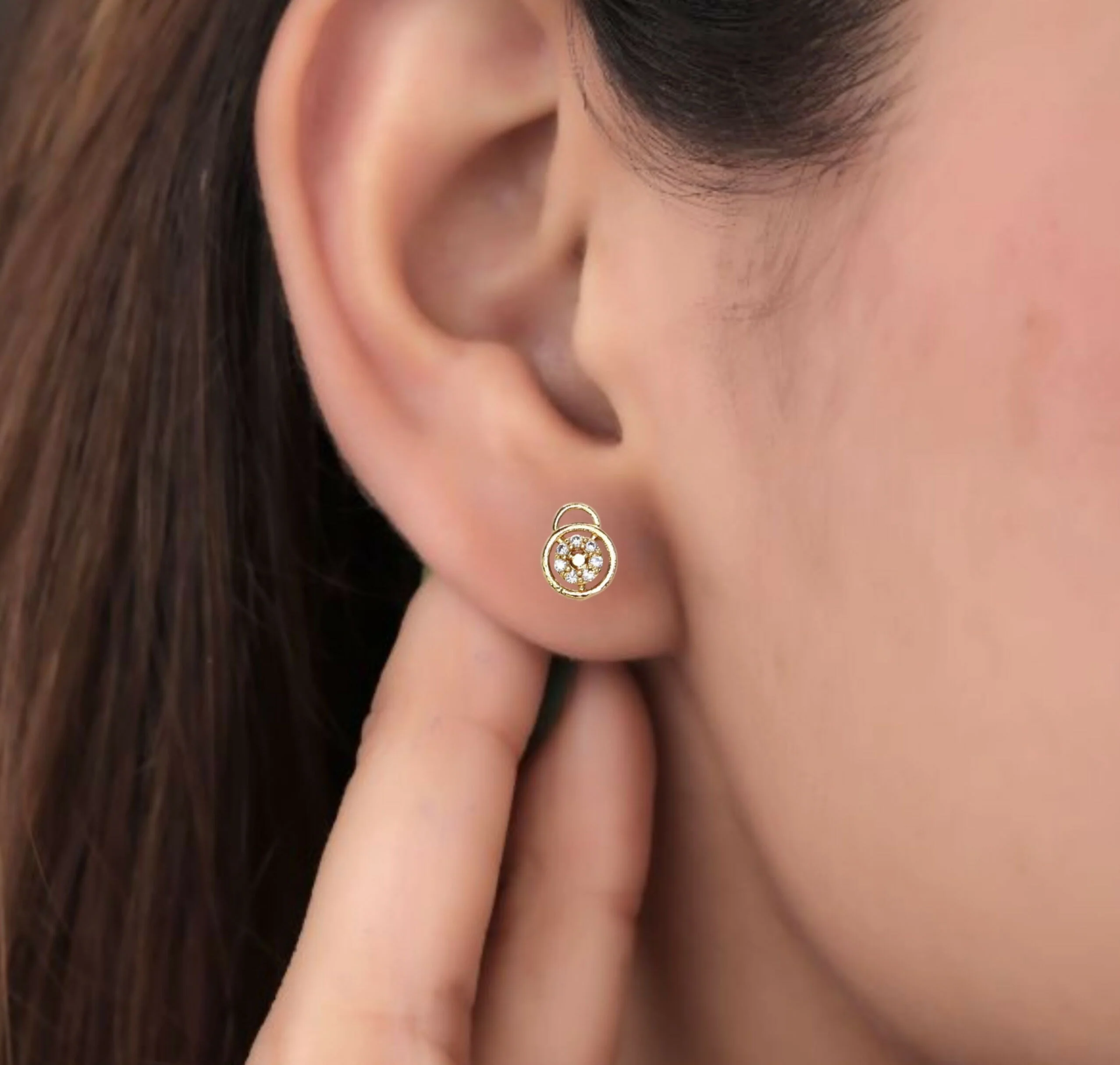 Dainty Gold Lock & Key Stud Earrings with AD for women & girls - Image 2