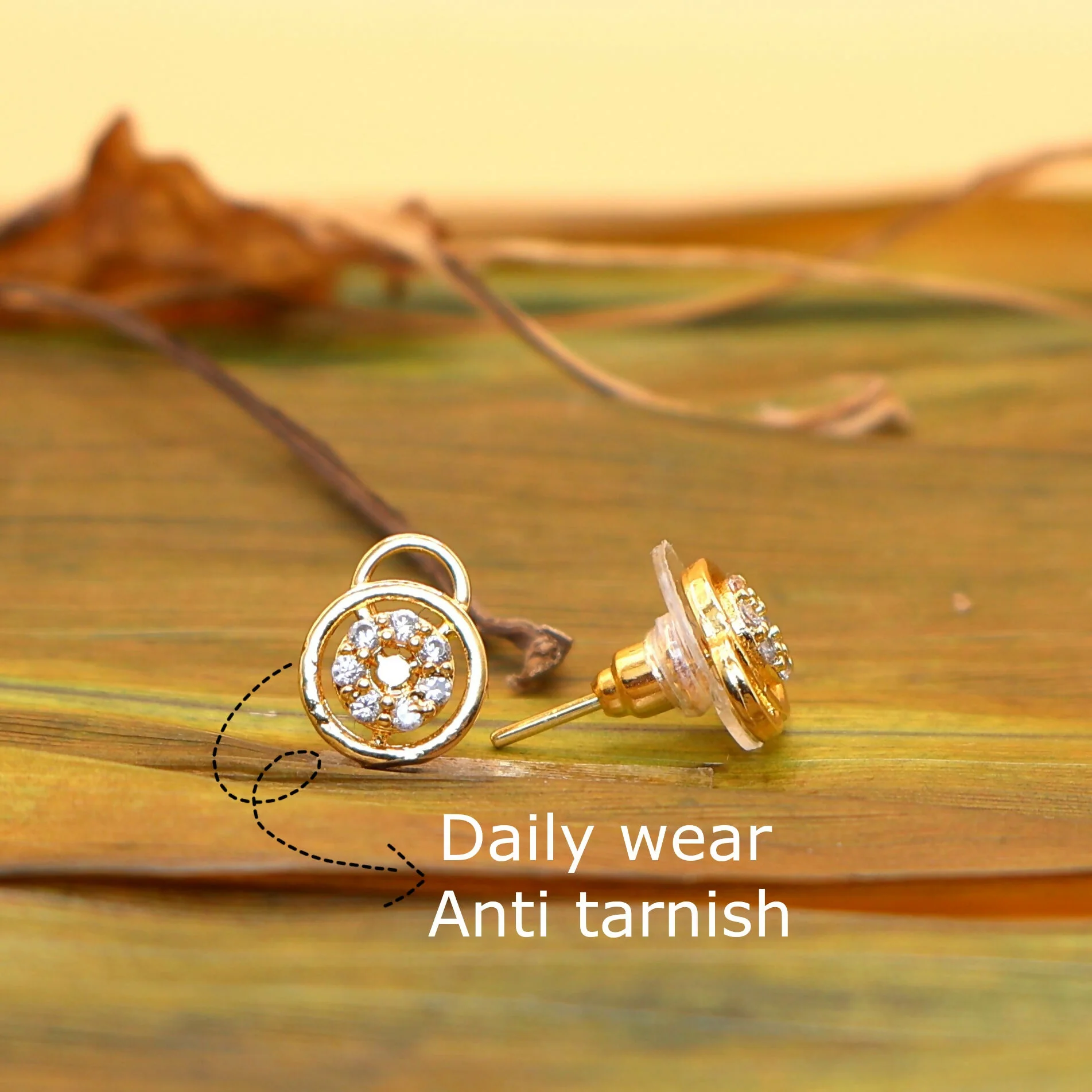 Dainty Gold Lock & Key Stud Earrings with AD for women & girls - Image 3