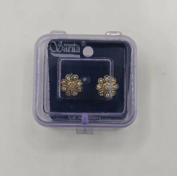 Dainty Gold Plated AD Floral Stud Earrings for Women & girls - Image 5