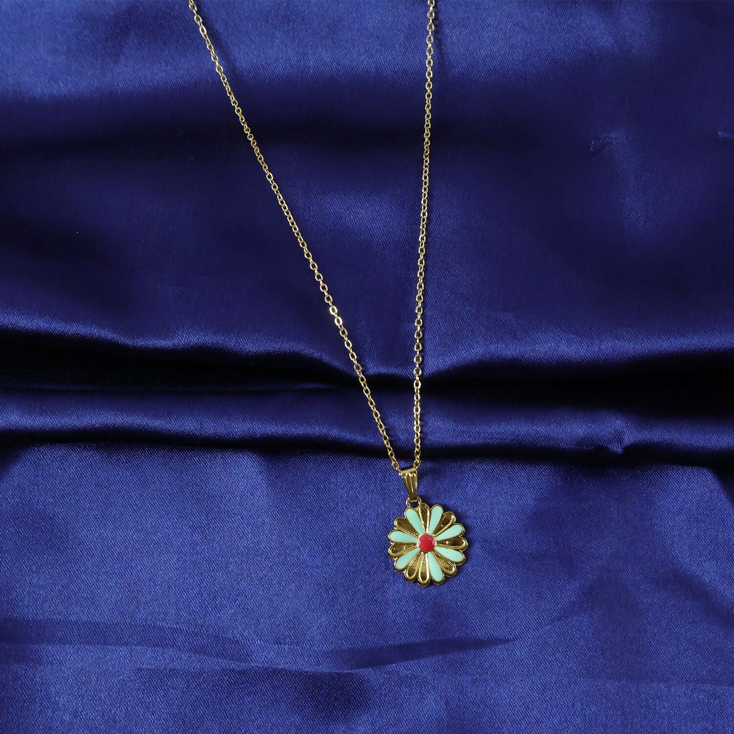 Daisy Flower Gold Pendant Necklaces with Colorful Enamel - Image 4