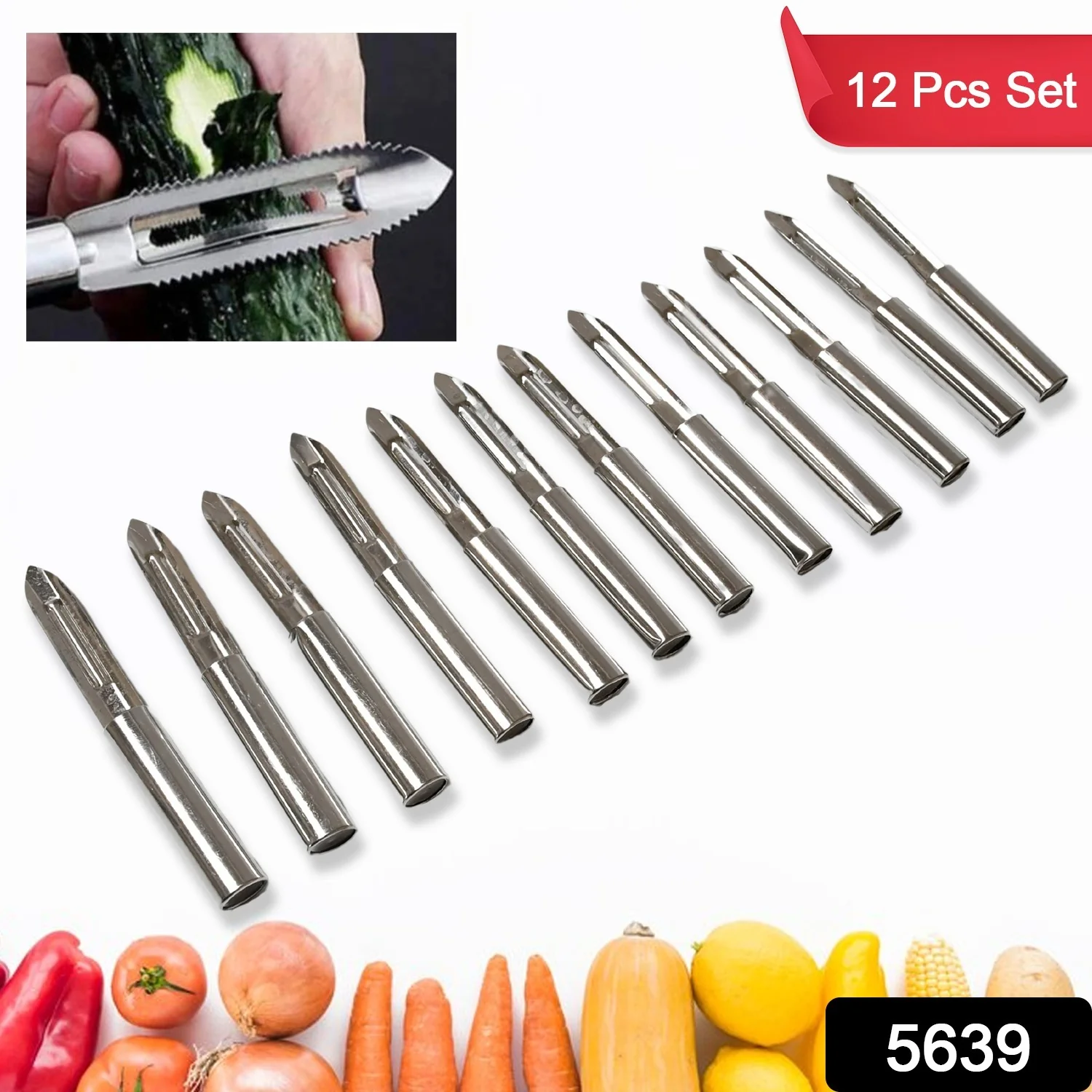 Stainless Steel Peeler Set – Multi-Purpose Handle for Peeling & Shredding (12 Pc) - Image 2