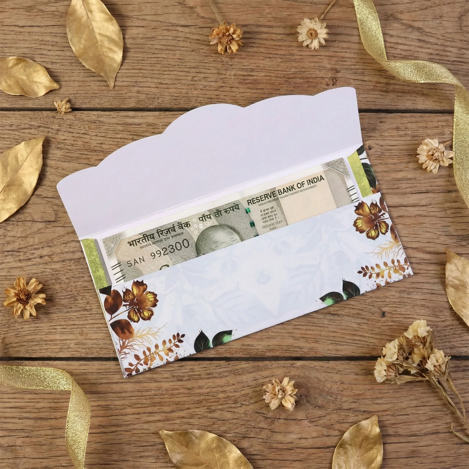 Decorative A4 Size Gift & Money Envelopes with Floral Leaf Pattern – Pack of 10 Pcs - Image 2