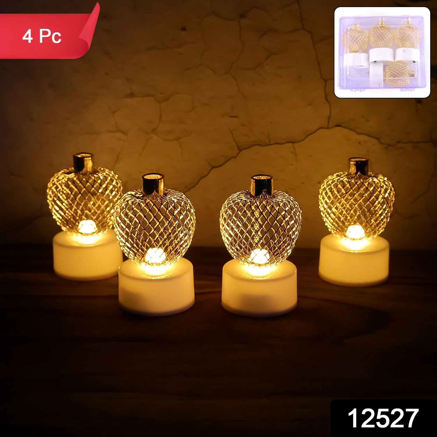 Decorative Apple Shape LED Tealight Candles - (4 Pc) - Image 2