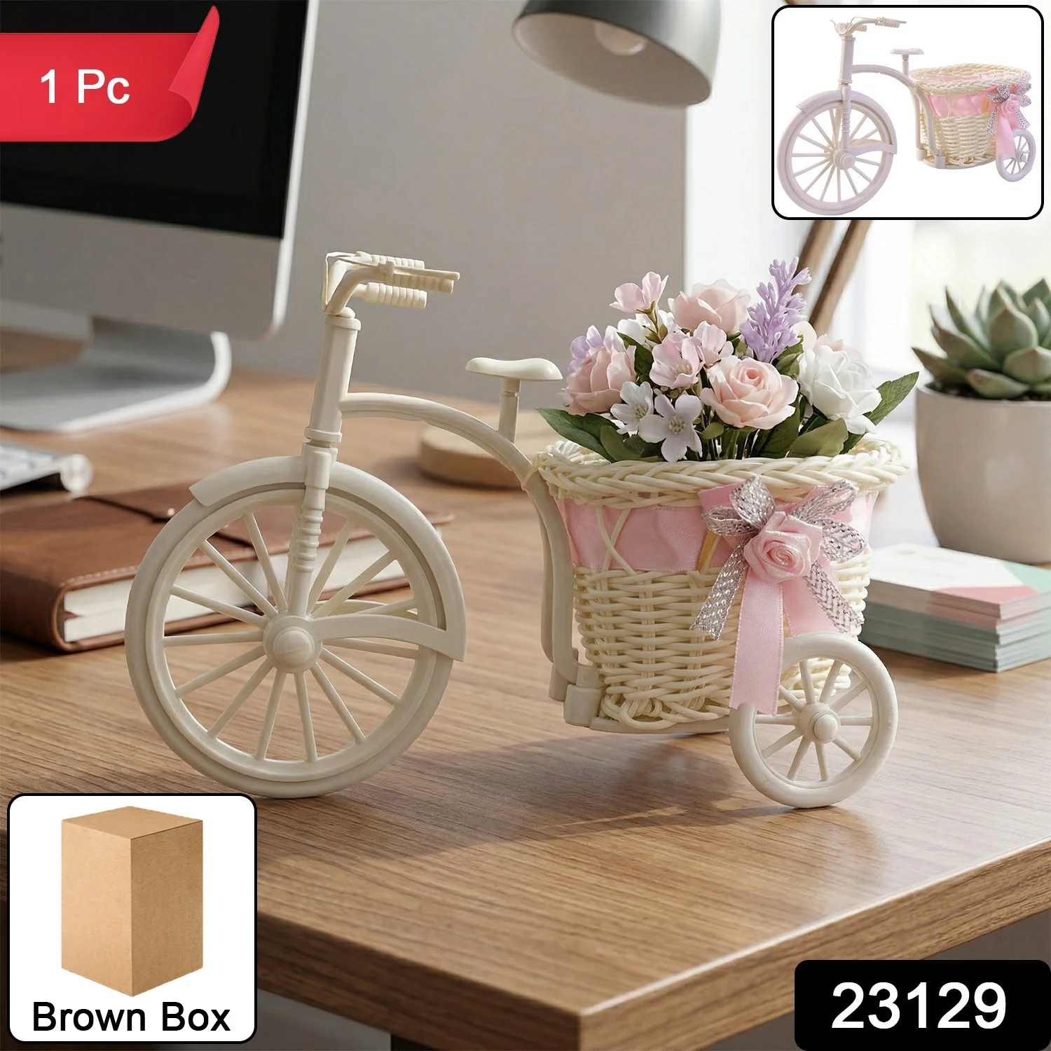 Decorative Bicycle Flower Pot with Basket (1 Pc) - Image 2