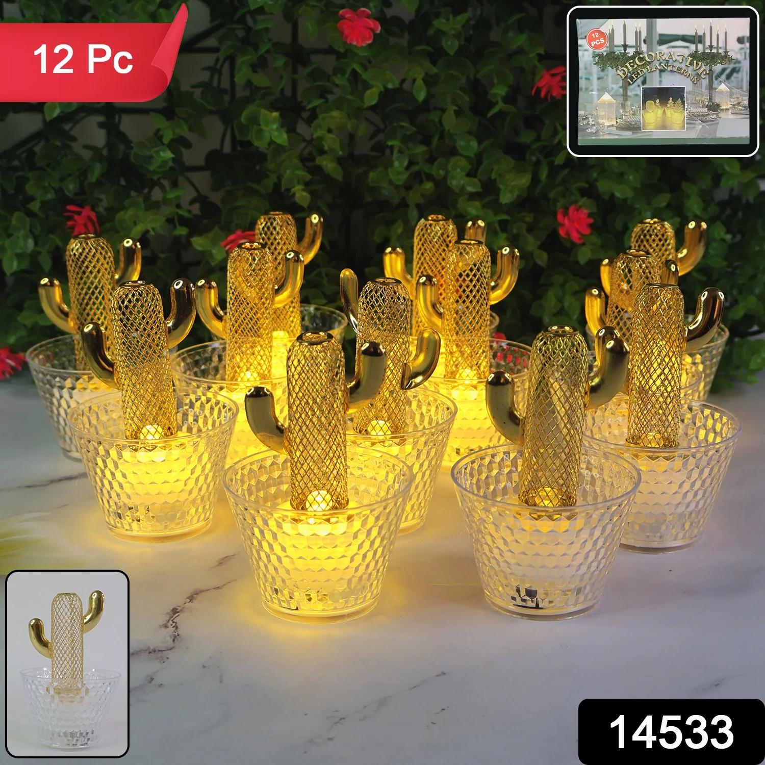 Decorative Cactus Shape LED Tealight Candles (12 Pc) - Image 2