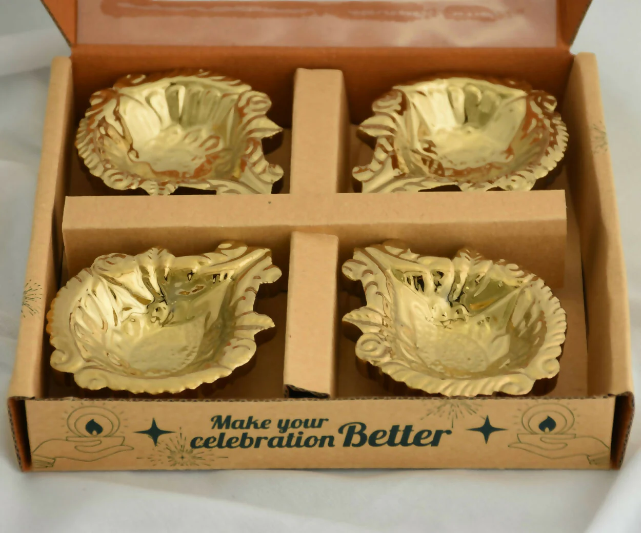 Decorative Ceramic Diya with Gold PVD Plating & Metallic Finish (4 Pc) - Image 5