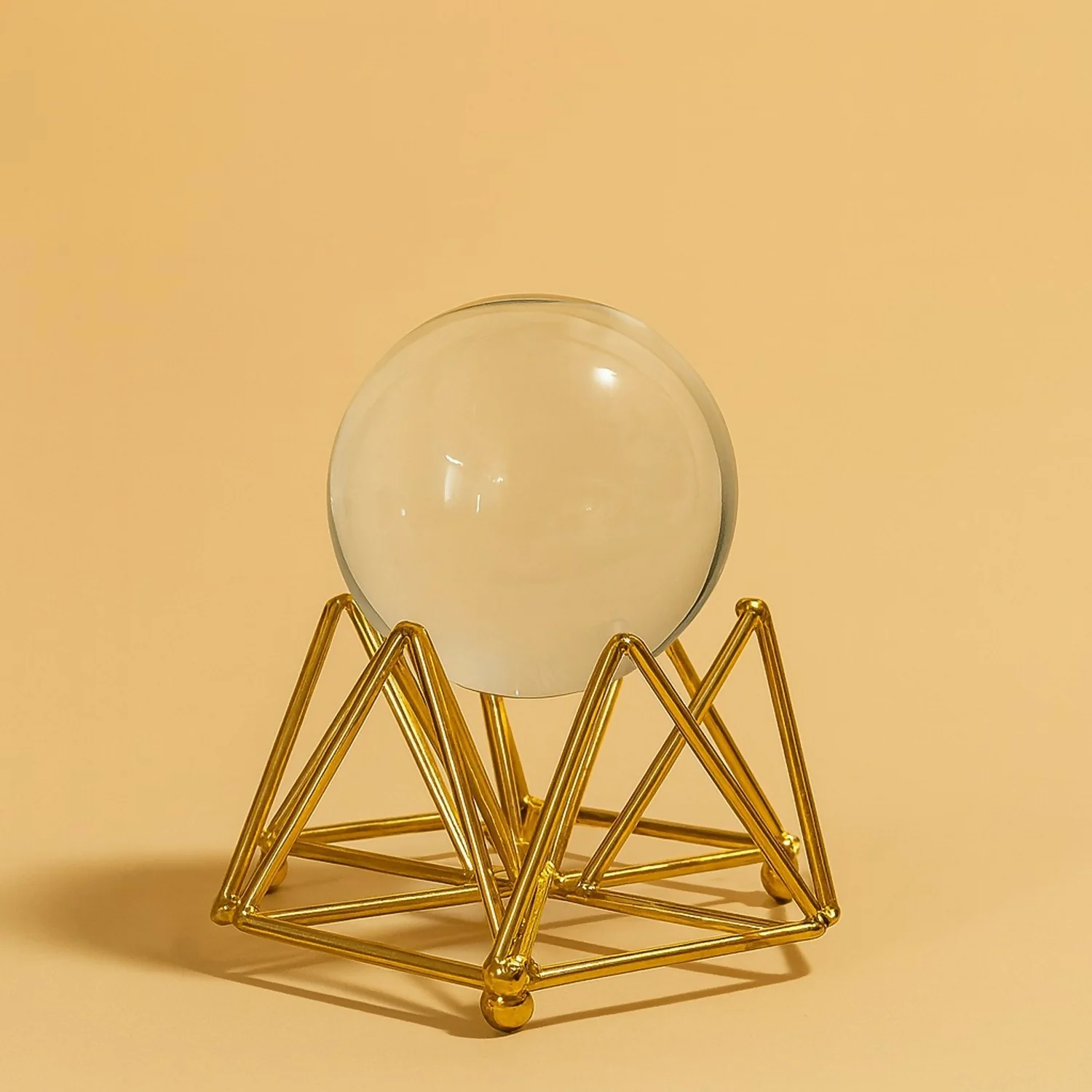 Decorative Crystal Ball with Premium Golden Geometric Stand for Home Office Desk | Clear Glass Sphere Showpiece for Table Decoration, Vastu, Meditation, Feng Shui, Gifting | Modern Luxury Home Décor Ornament - Image 2