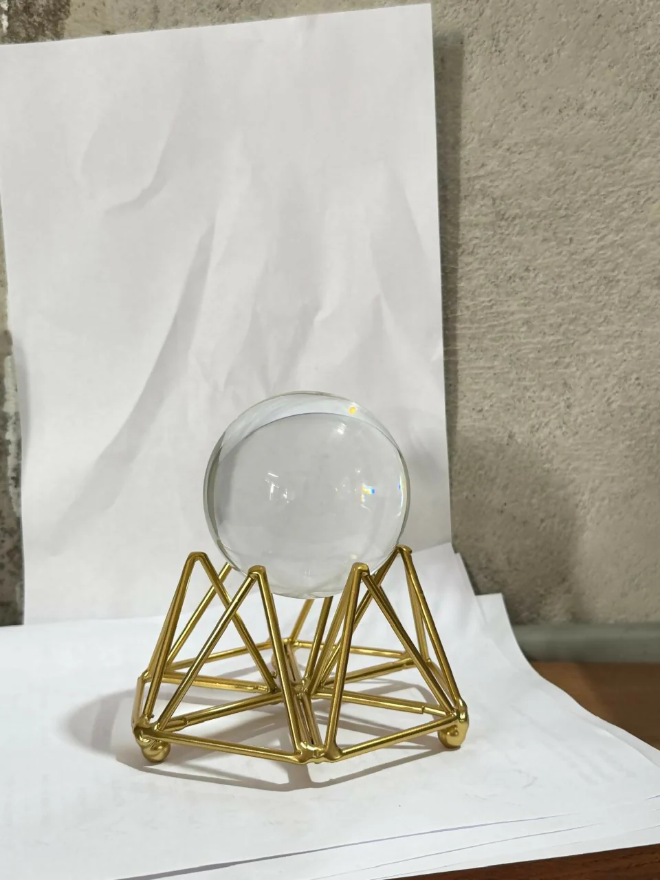 Decorative Crystal Ball with Premium Golden Geometric Stand for Home Office Desk | Clear Glass Sphere Showpiece for Table Decoration, Vastu, Meditation, Feng Shui, Gifting | Modern Luxury Home Décor Ornament - Image 5