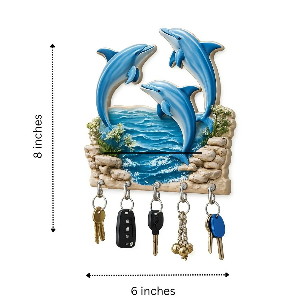 Decorative Dolphin Design Wall Key Holder with Multi Hooks for Home & Office - Image 3