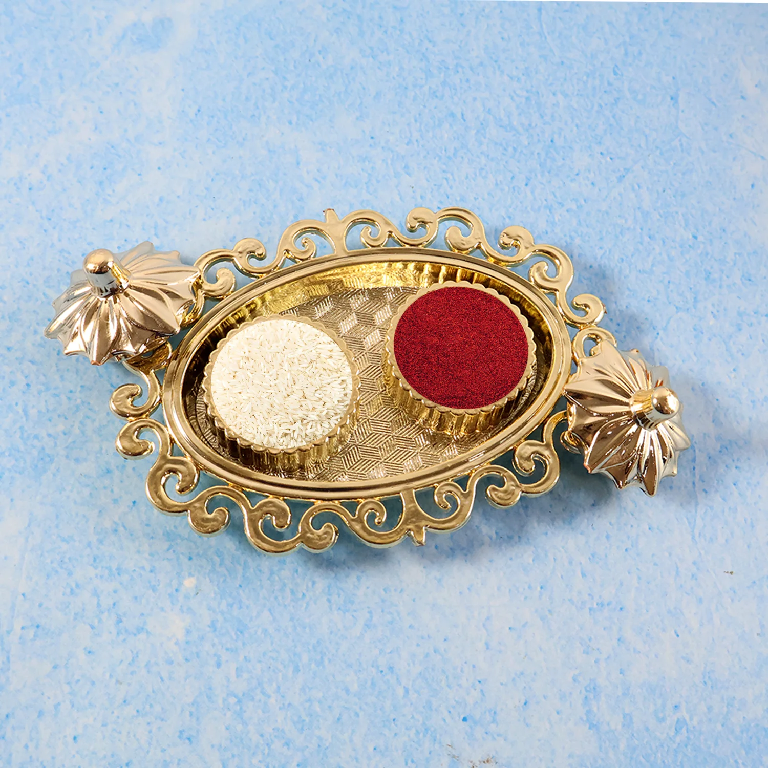 Decorative Double Kumkum Dish with Ornate Tray (1 Pc) - Image 6