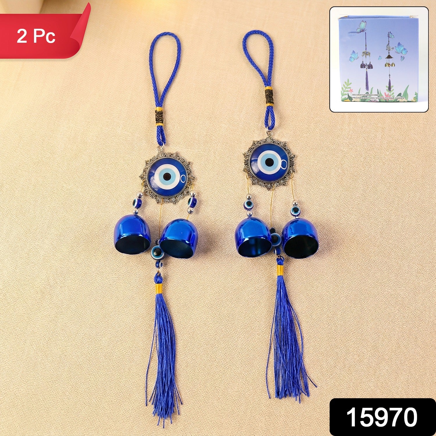 Decorative Evil Eye Hanging Wind Chime Set (2 Pc Set) - Image 2
